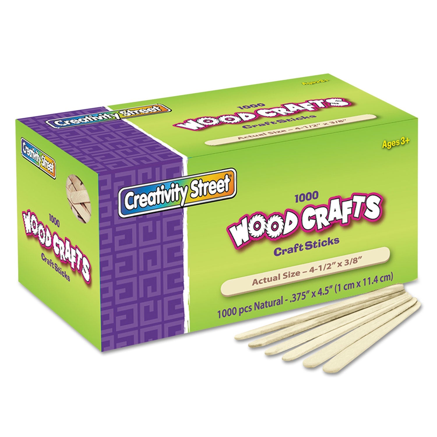 Creativity Street Natural Wood Craft Sticks, 4.5" x 0.38", Natural, 1,000/Box