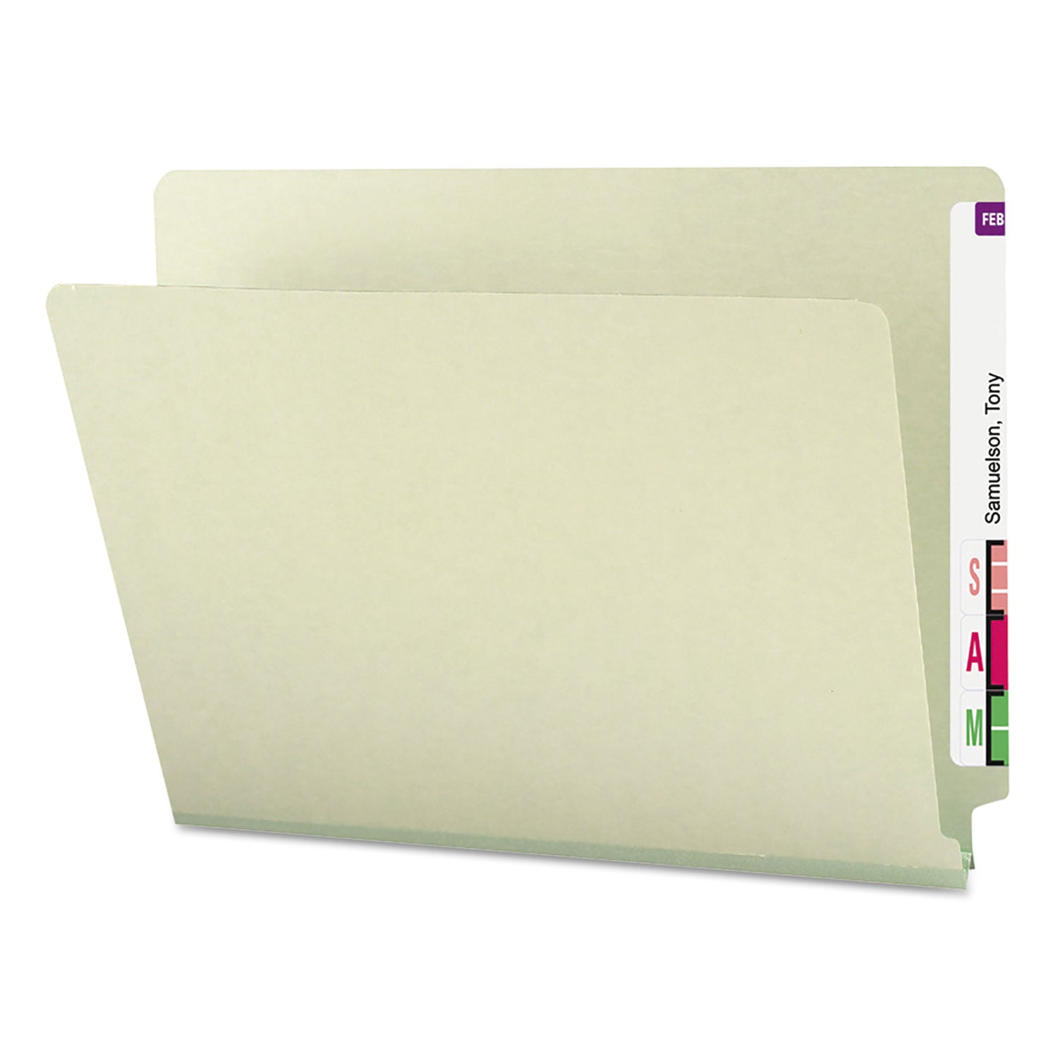 Smead Extra-Heavy Recycled Pressboard End Tab Folders, Straight Tabs, Letter Size, 1" Expansion, Gray-Green, 25/Box