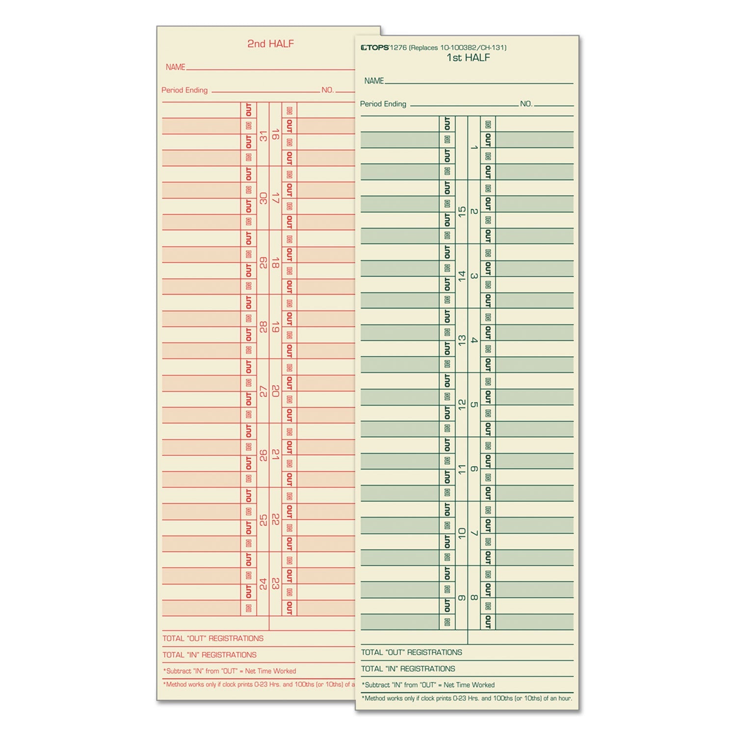 TOPS Time Clock Cards, Replacement for 10-100382/1950-9631, Two Sides, 3.5 x 10.5, 500/Box
