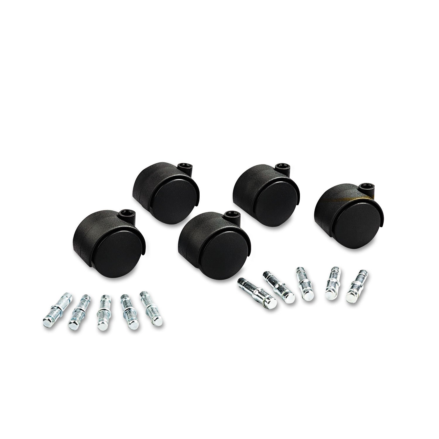 Master Caster Deluxe Duet Casters, Grip Ring Type B and Type K Stems, 2" Soft Polyurethane Wheel, Matte Black, 5/Set