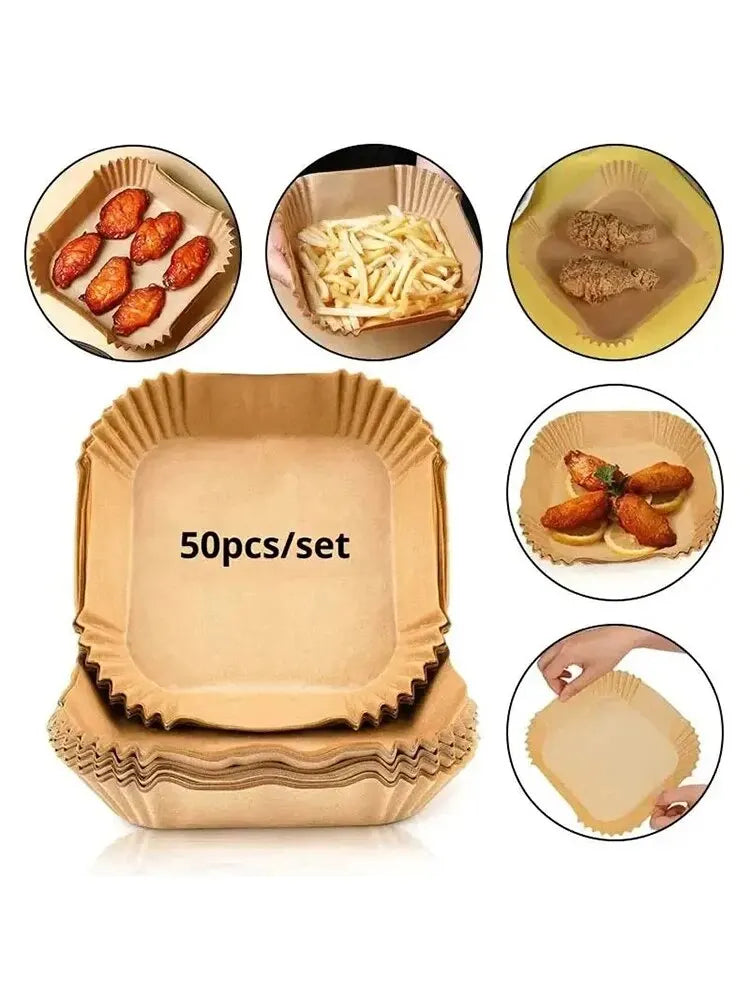 50pcs/Set Air Fryer Disposable Paper Parchment Wood Pulp Steamer Cheesecake Air Fryer Accessories Baking Paper For Air Fryer