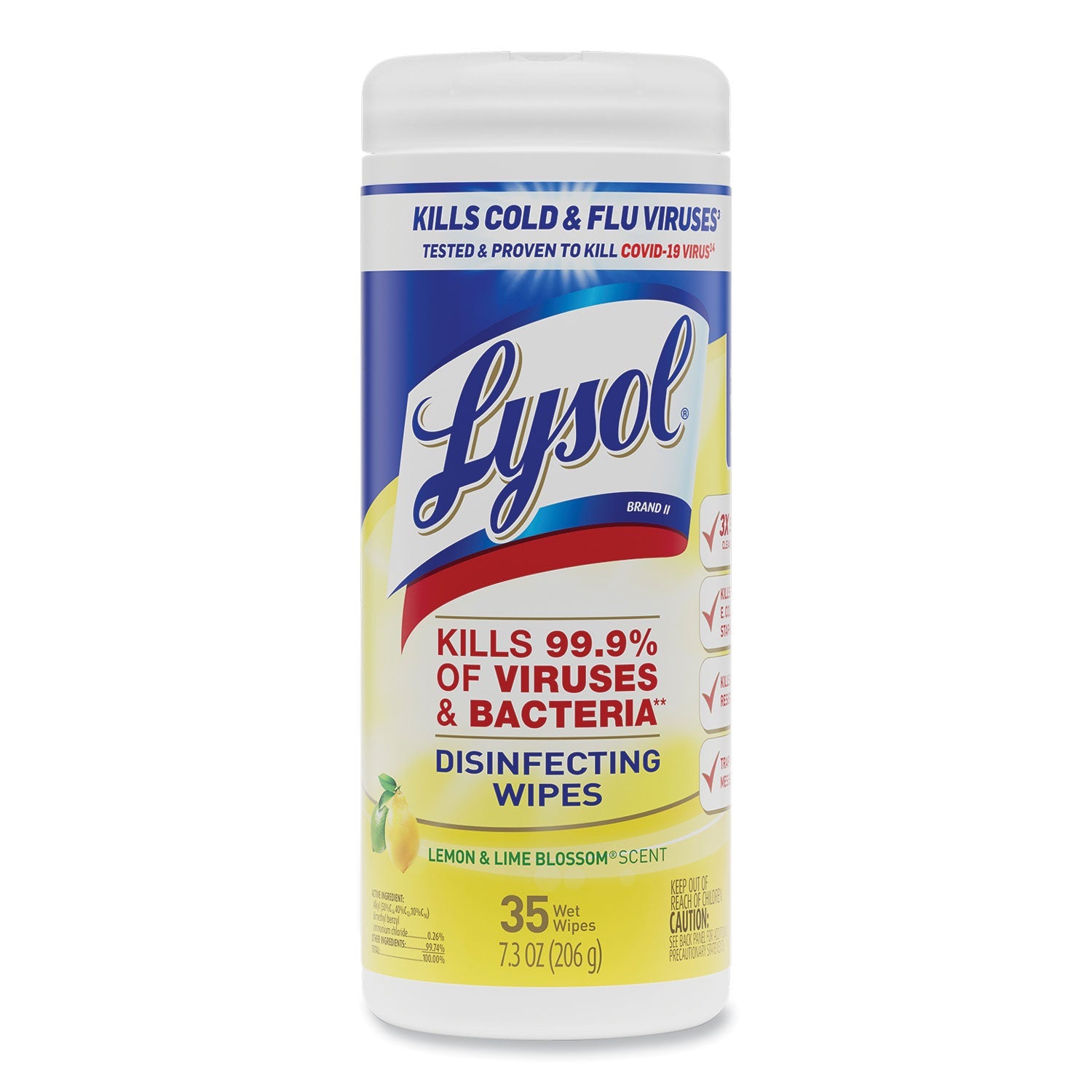LYSOL Disinfecting Wipes, 7 x 7.25, Lemon and Lime Blossom, 35 Wipes/Canister