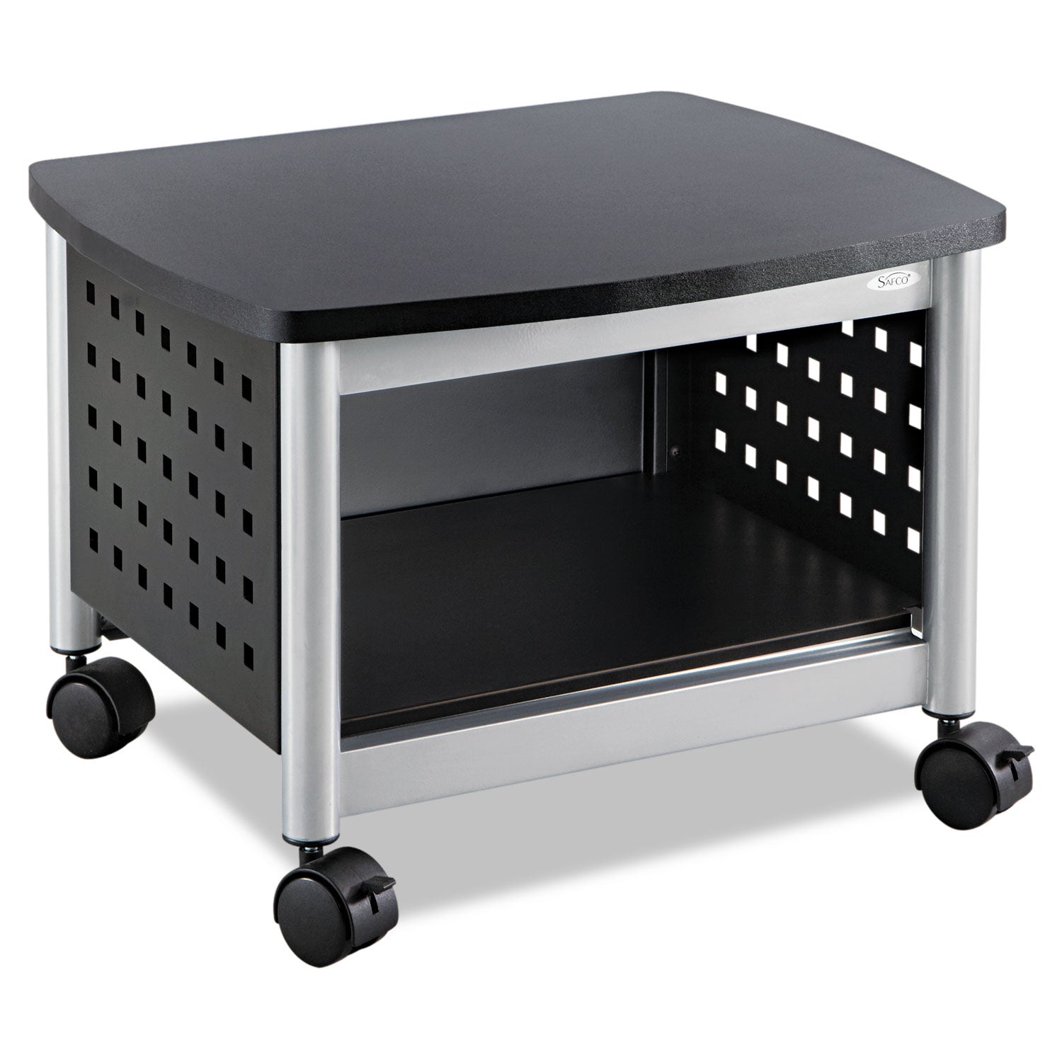Safco Scoot Under-Desk Printer Stand, Metal, 2 Shelves, 100 lb Capacity, 20.25" x 16.5" x 14.5", Black/Silver