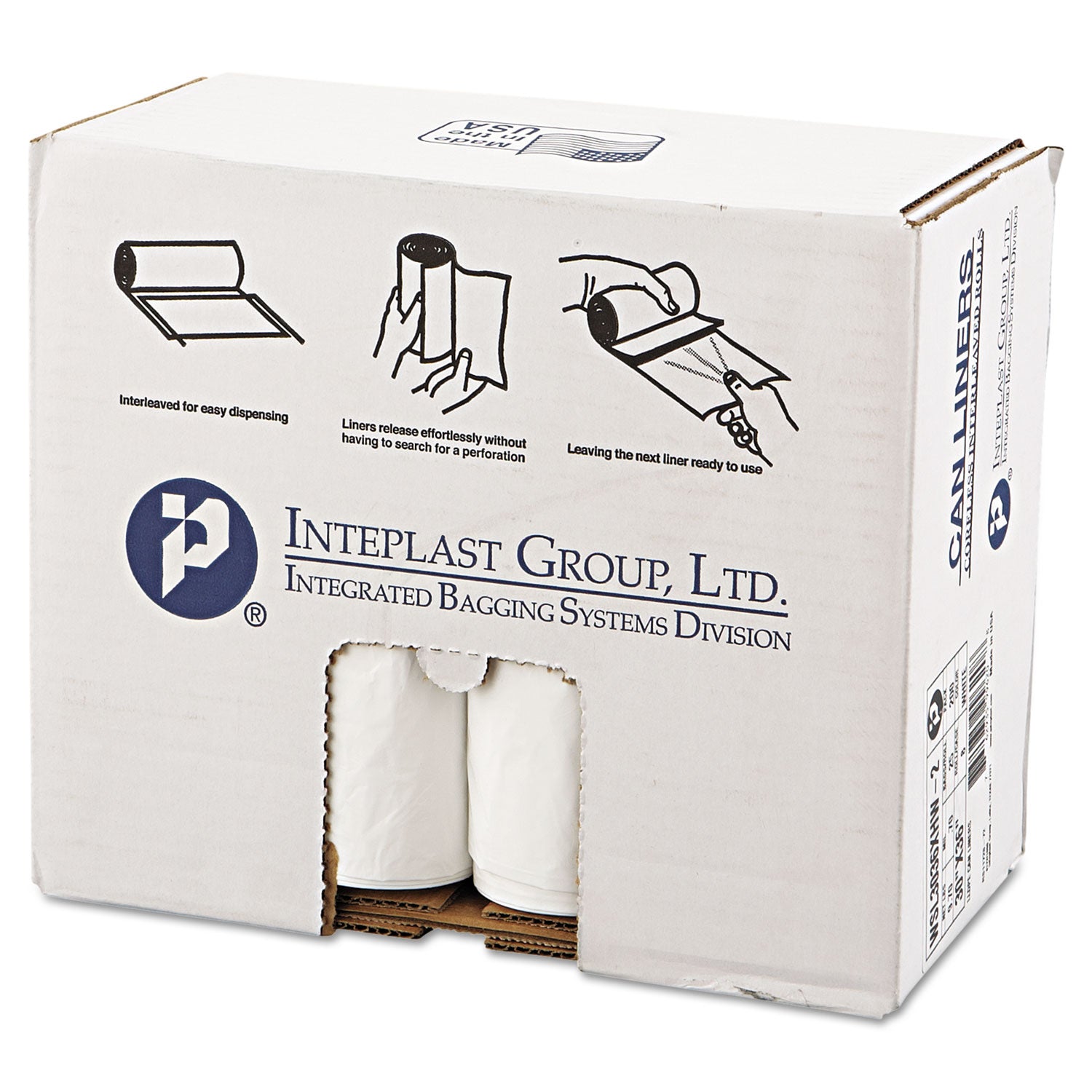 Inteplast Group Low-Density Commercial Can Liners, 30 gal, 0.7 mil, 30" x 36", White, 200/Carton