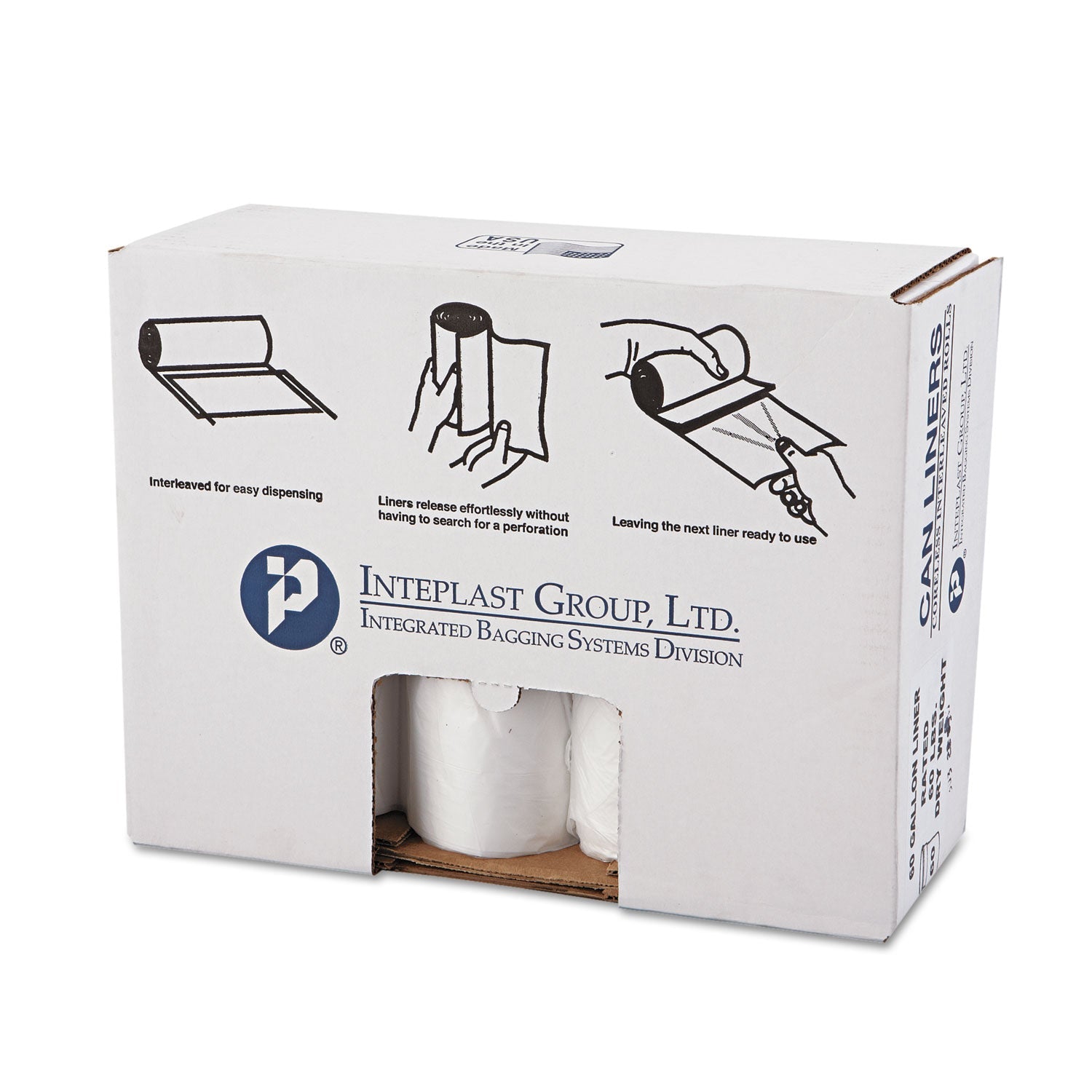 Inteplast Group High-Density Commercial Can Liners Value Pack, 60 gal, 14 microns, 38" x 58", Clear, 200/Carton