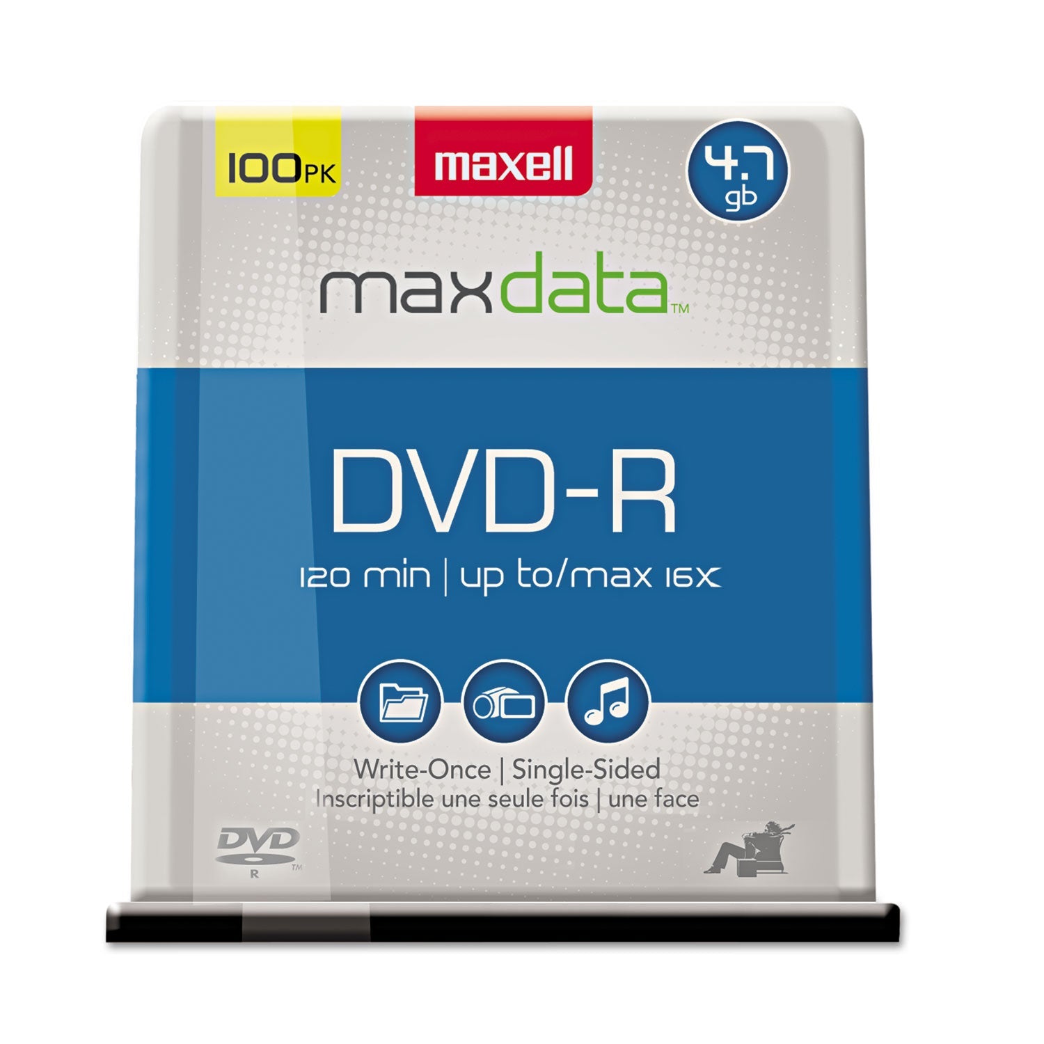 Maxell DVD-R Recordable Disc, 4.7 GB, 16x, Spindle, Gold, 100/Pack