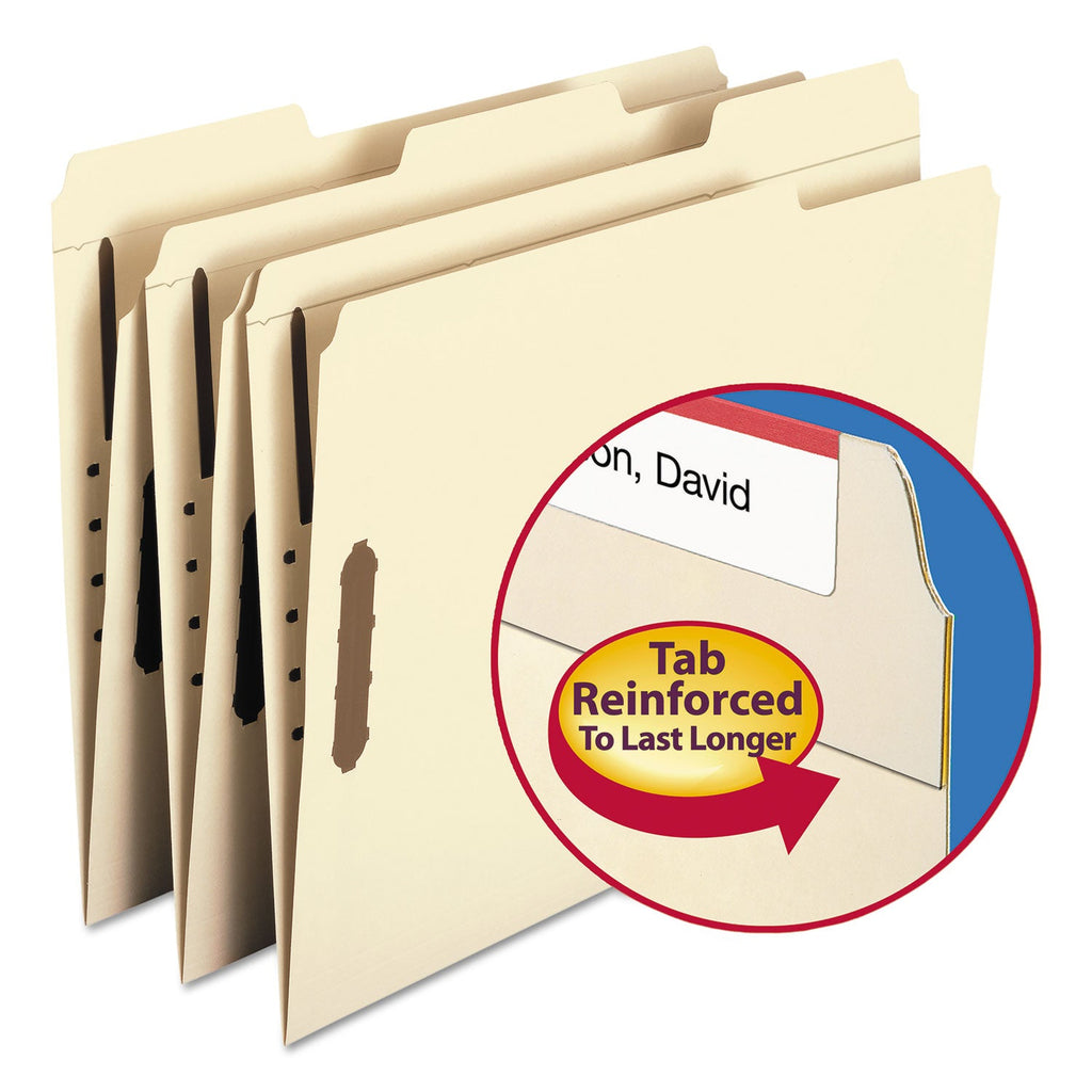 Smead Top Tab Fastener Folders, 1/3-Cut Tabs: Assorted, 2 Fasteners, Letter Size, 11-pt Manila Exterior, 50/Box