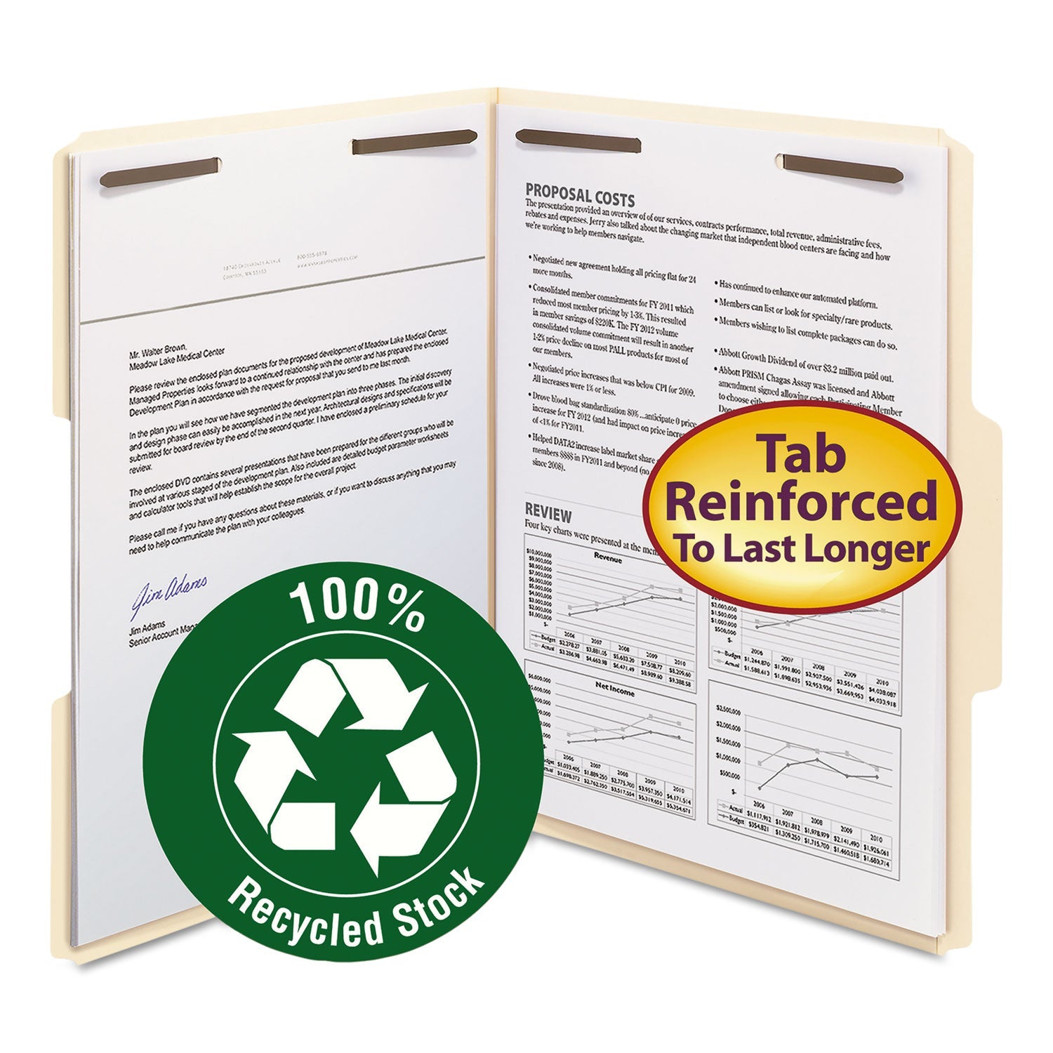 Smead Top Tab Fastener Folders, 1/3-Cut Tabs: Assorted, 2 Fasteners, Letter Size, 11-pt Manila Exterior, 50/Box
