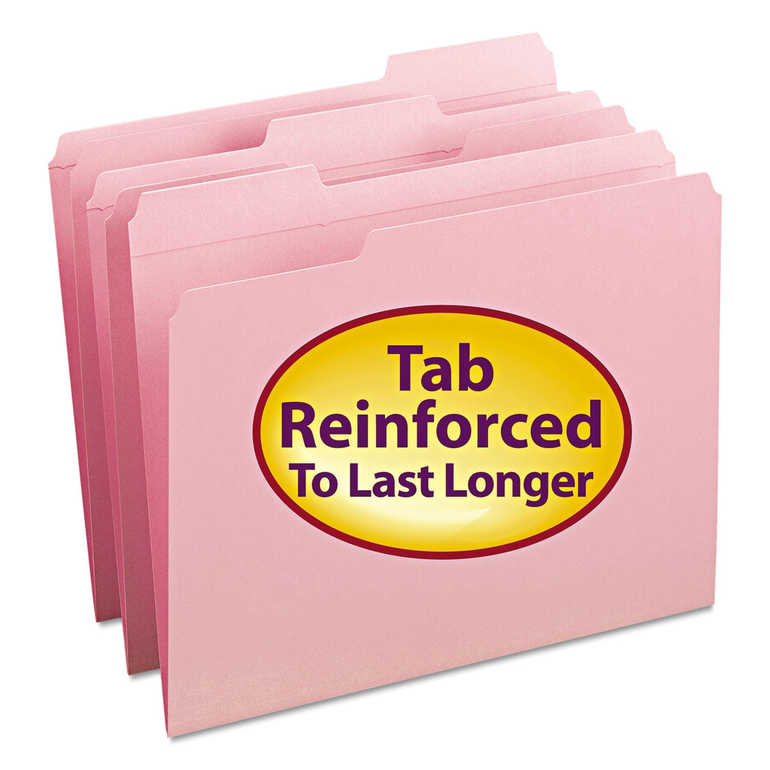 Smead Reinforced Top Tab Colored File Folders, 1/3-Cut Tabs: Assorted, Letter Size, 0.75" Expansion, Pink, 100/Box