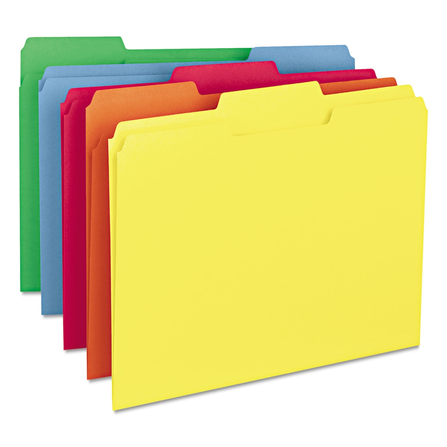Smead Colored File Folders, 1/3-Cut Tabs: Assorted, Letter Size, 0.75" Expansion, Assorted: Blue/Green/Orange/Red/Yellow, 100/Box