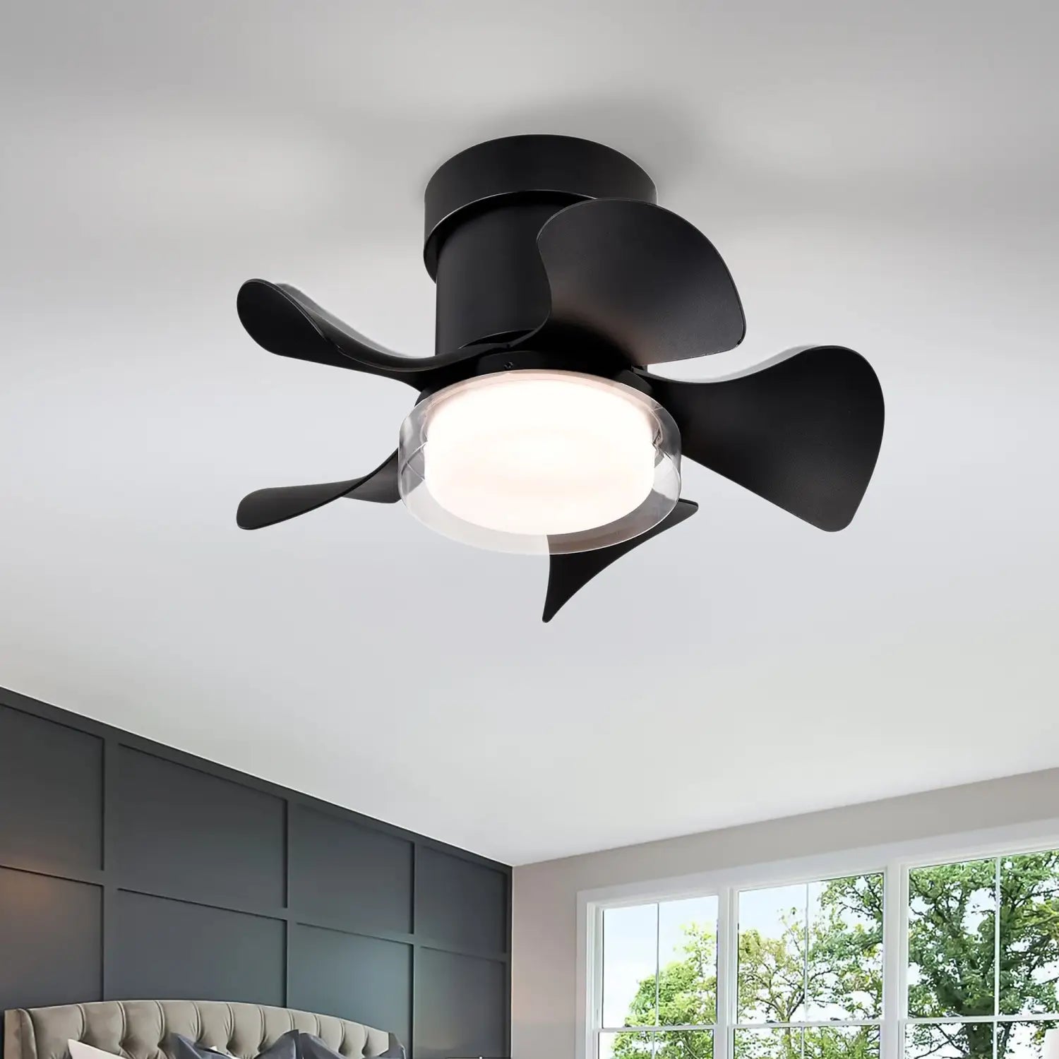 21" Matte Black Ceiling Fans with Lights Quiet DC Motor & Remote