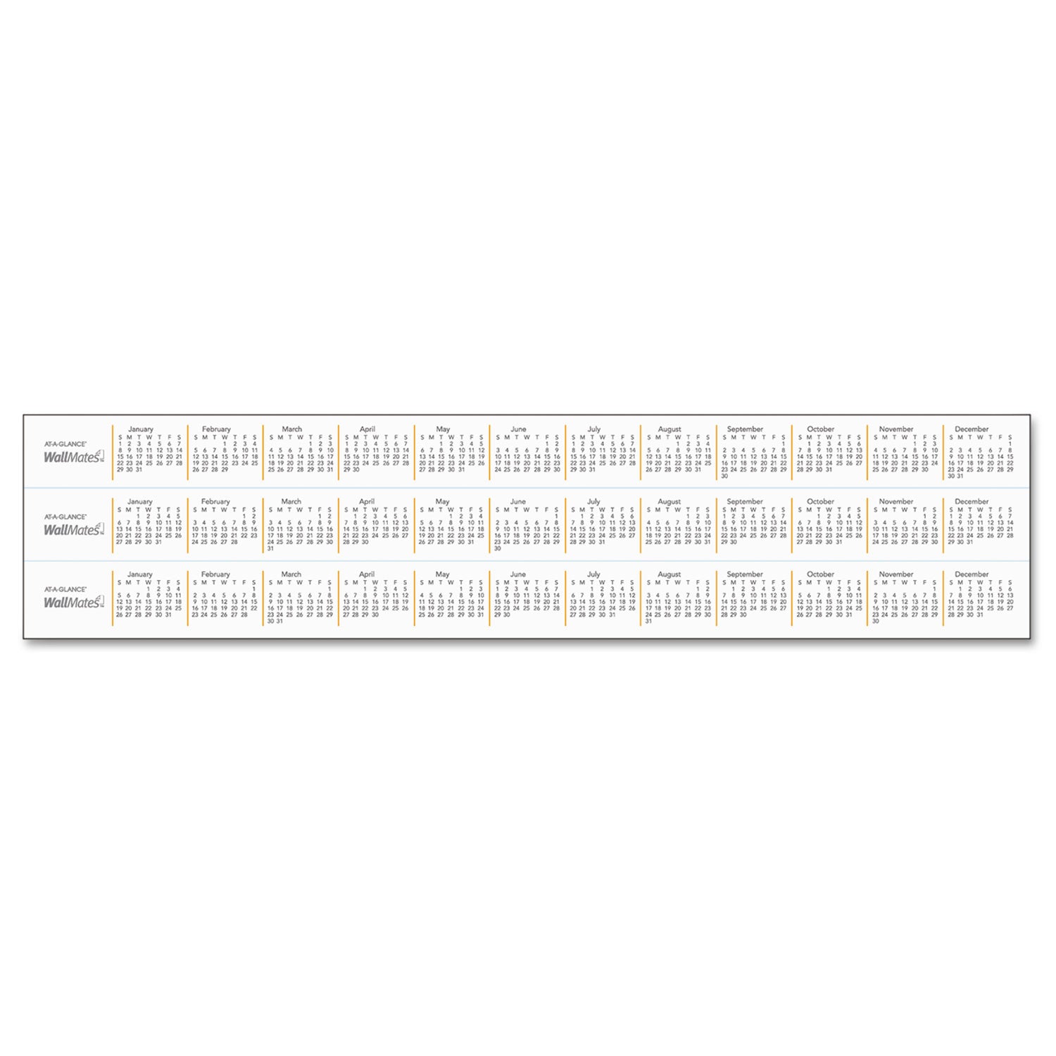 AT-A-GLANCE WallMates Self-Adhesive Dry Erase Monthly Planning Surfaces, 36 x 24, White/Gray/Orange Sheets, Undated