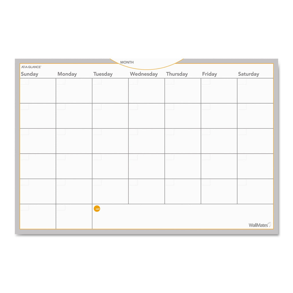 AT-A-GLANCE WallMates Self-Adhesive Dry Erase Monthly Planning Surfaces, 36 x 24, White/Gray/Orange Sheets, Undated