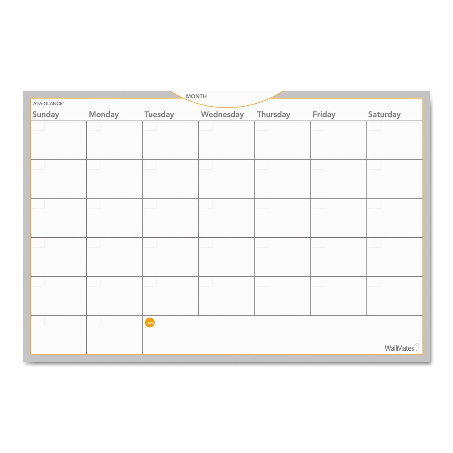 AT-A-GLANCE WallMates Self-Adhesive Dry Erase Monthly Planning Surfaces, 36 x 24, White/Gray/Orange Sheets, Undated