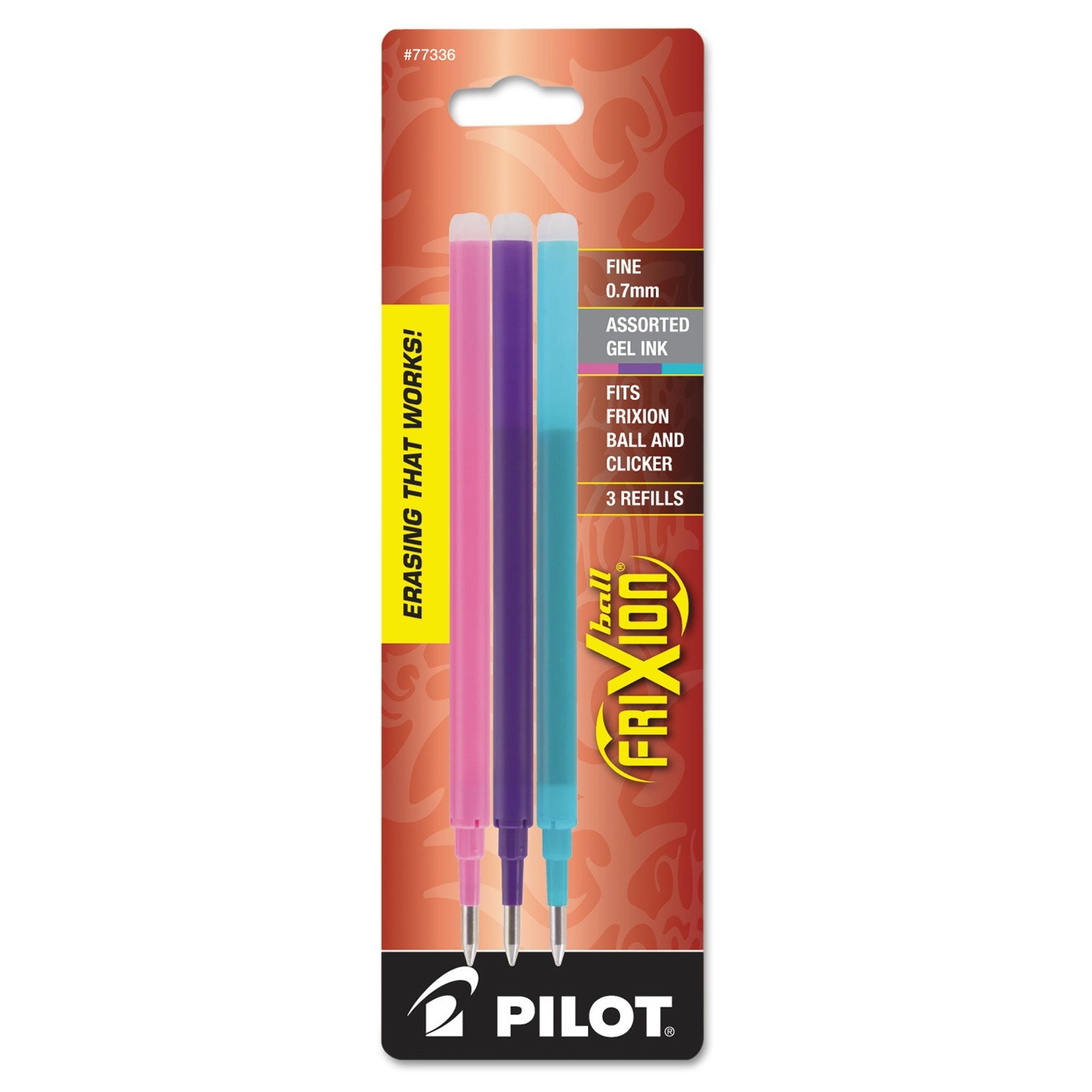 Pilot Refill for Pilot FriXion Erasable, FriXion Ball, FriXion Clicker and FriXion LX Gel Ink Pens, Fine Tip, Assorted Ink, 3/Pack