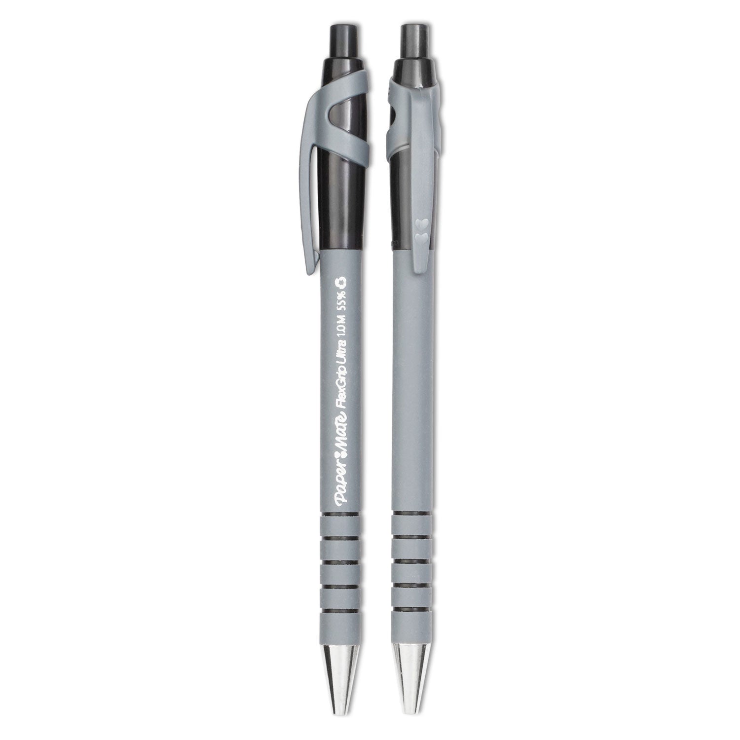 Paper Mate FlexGrip Ultra Ballpoint Pen, Retractable, Fine 0.8 mm, Black Ink, Gray/Black Barrel, Dozen