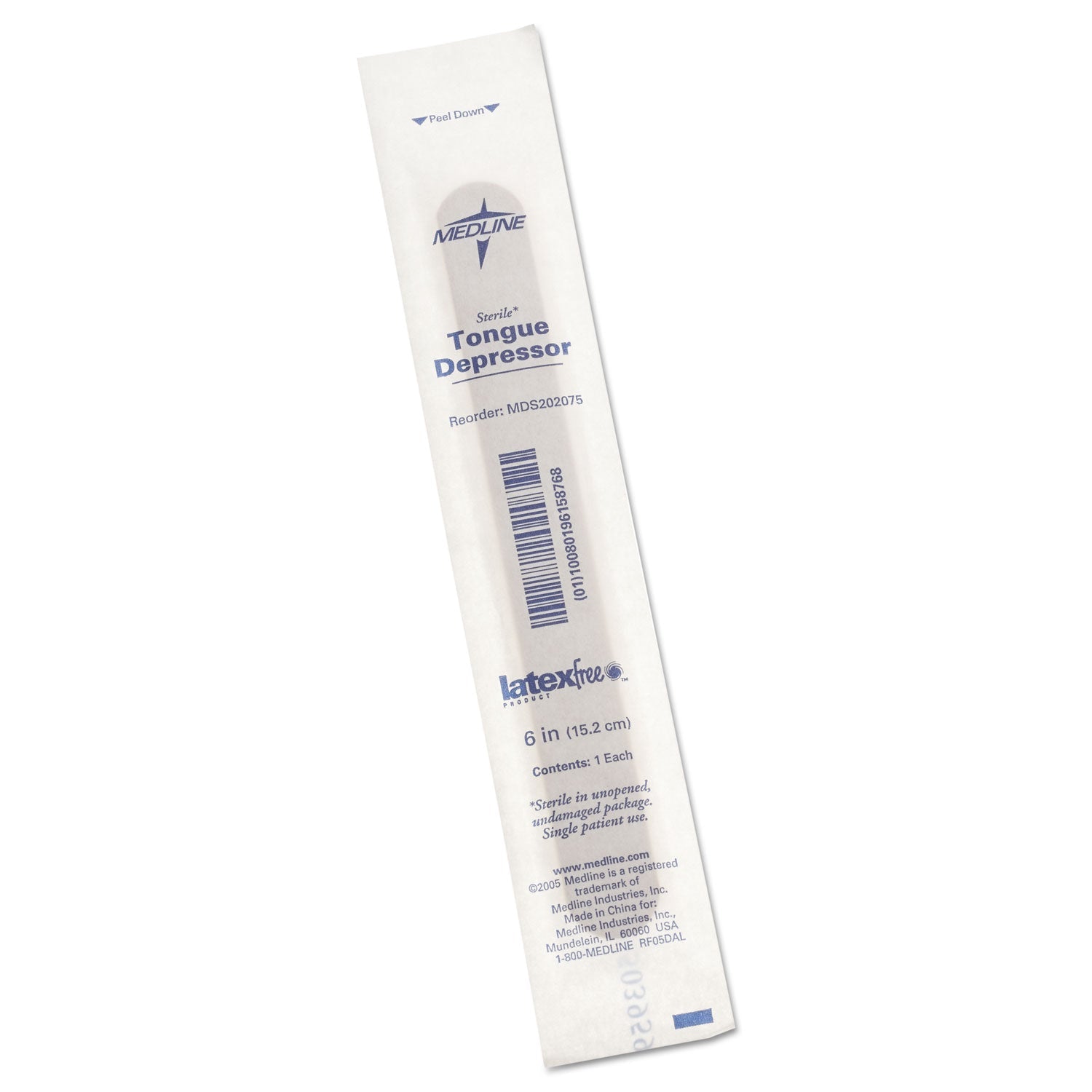Medline Sterile Tongue Depressors, Wood, 6" Long, 100/Box