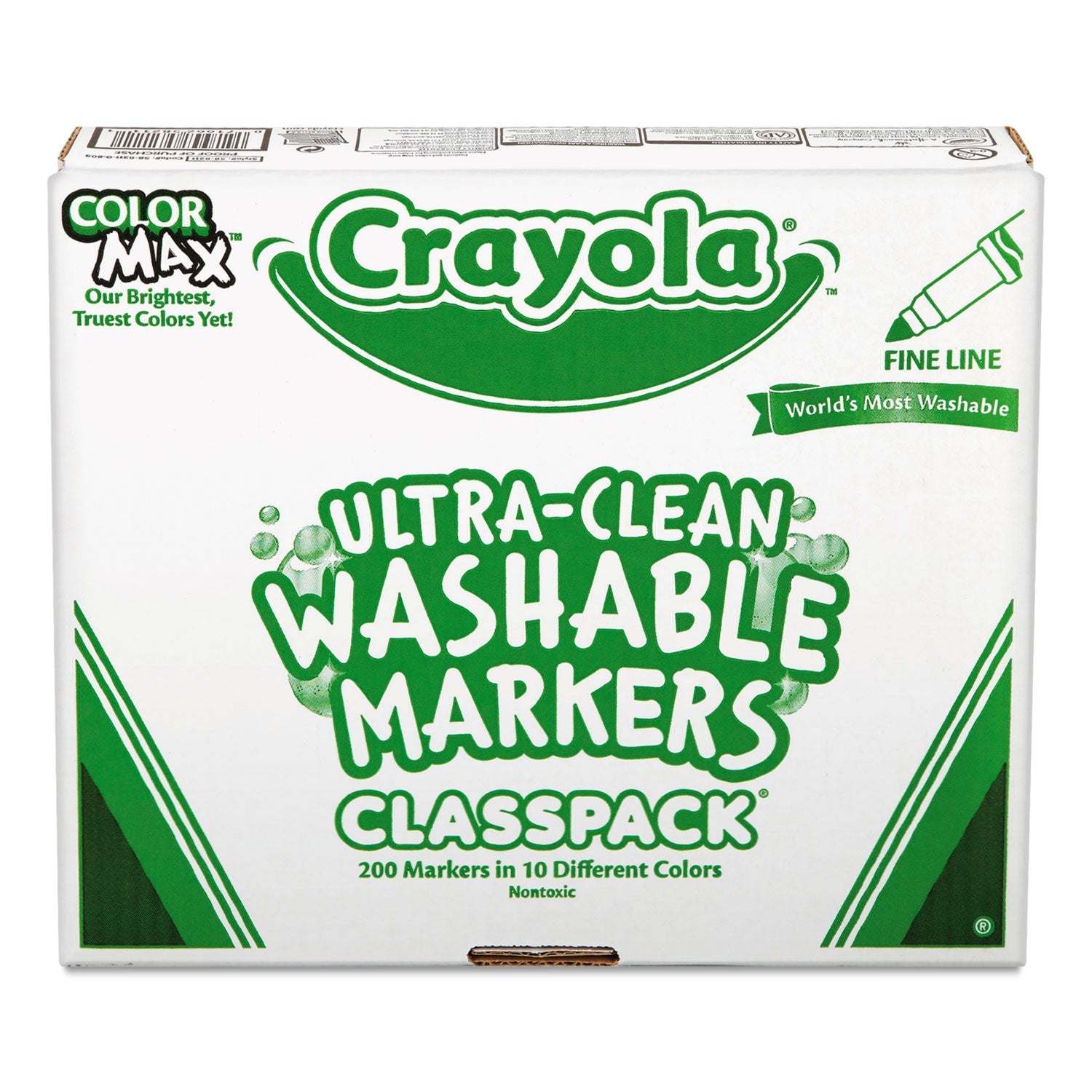 Crayola Ultra-Clean Washable Marker Classpack, Fine Bullet Tip, 10 Assorted Colors, 200/Pack