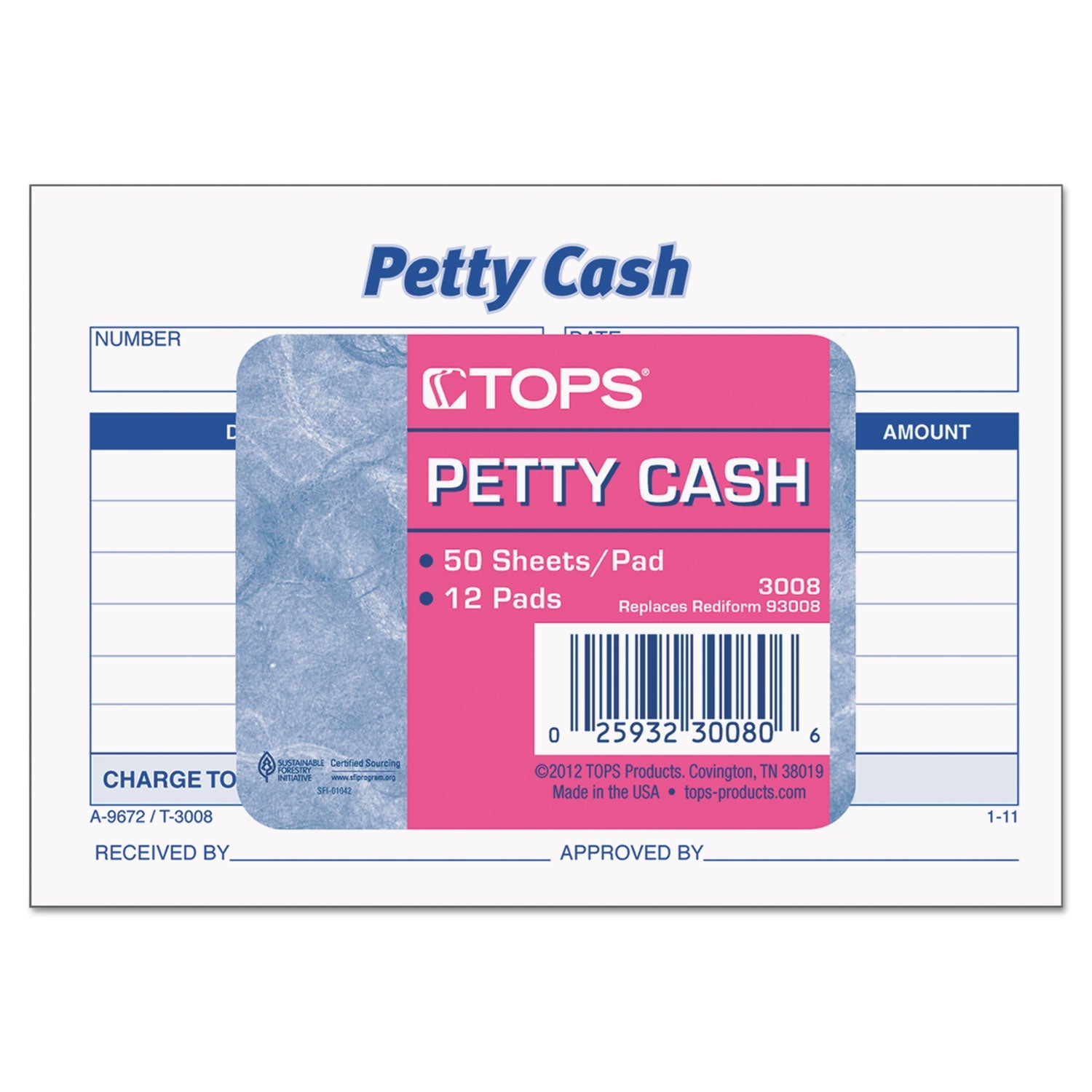TOPS Received of Petty Cash Slips, 3.5 x 5, 1/Page, 50/Pad, 12 Pads/Pack