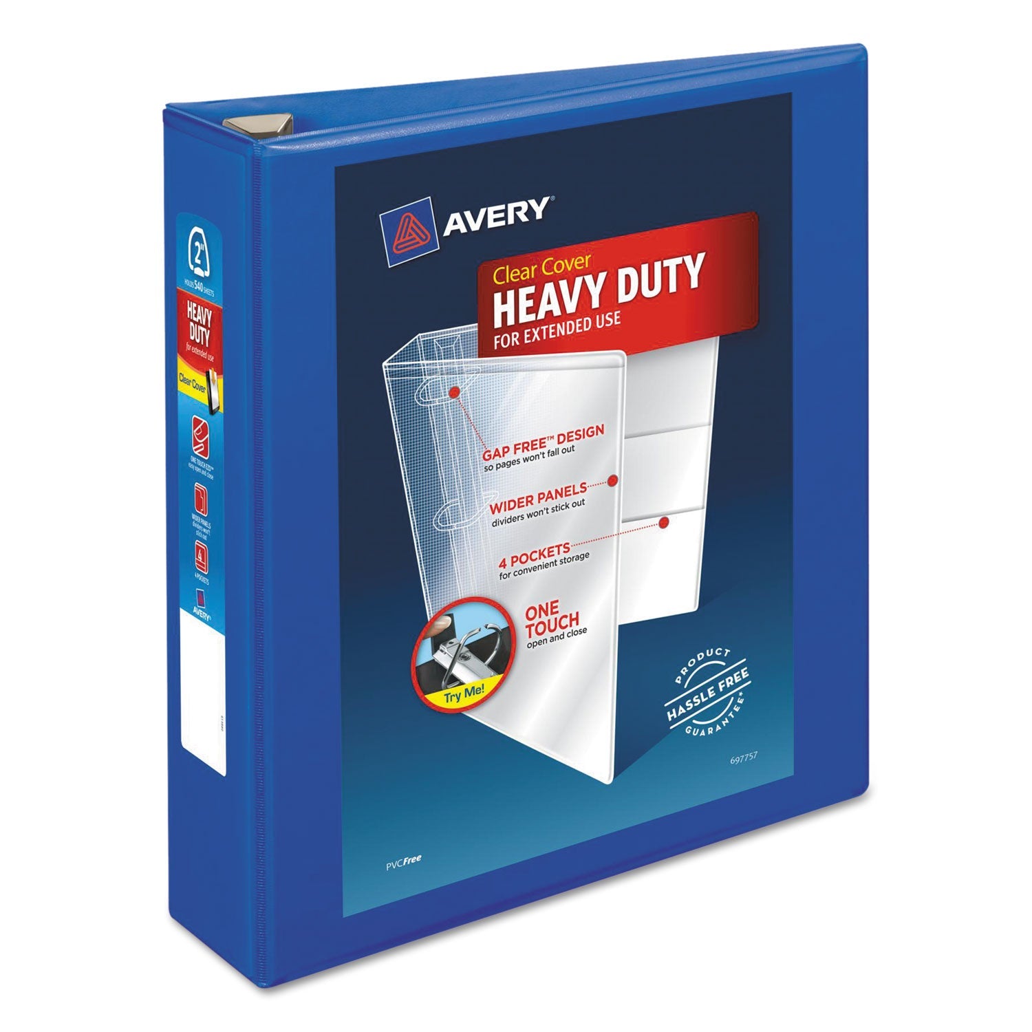 Avery Heavy-Duty View Binder with DuraHinge and One Touch EZD Rings, 3 Rings, 2" Capacity, 11 x 8.5, Pacific Blue