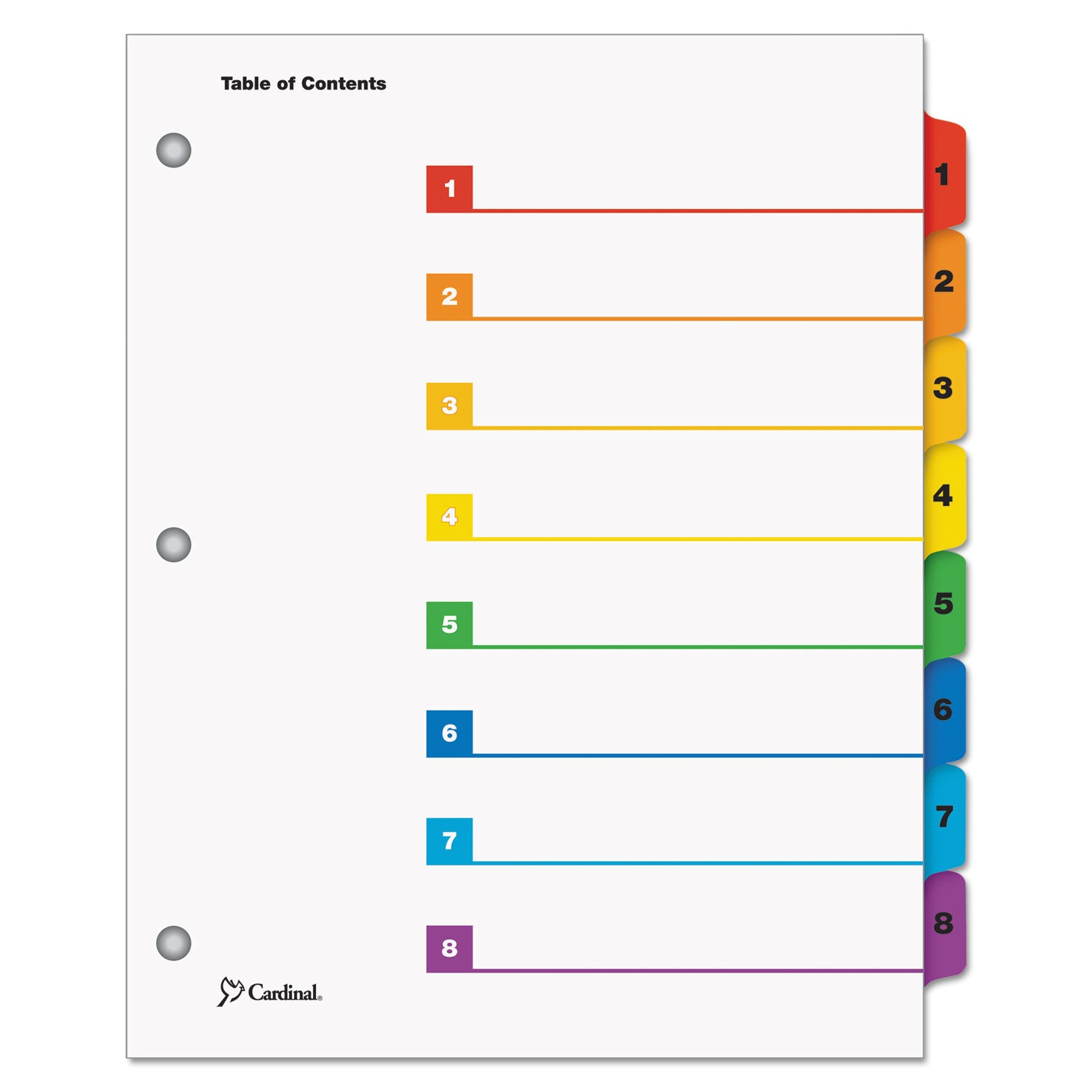 Cardinal OneStep Printable Table of Contents and Dividers, 8-Tab, 1 to 8, 11 x 8.5, White, Assorted Tabs, 1 Set