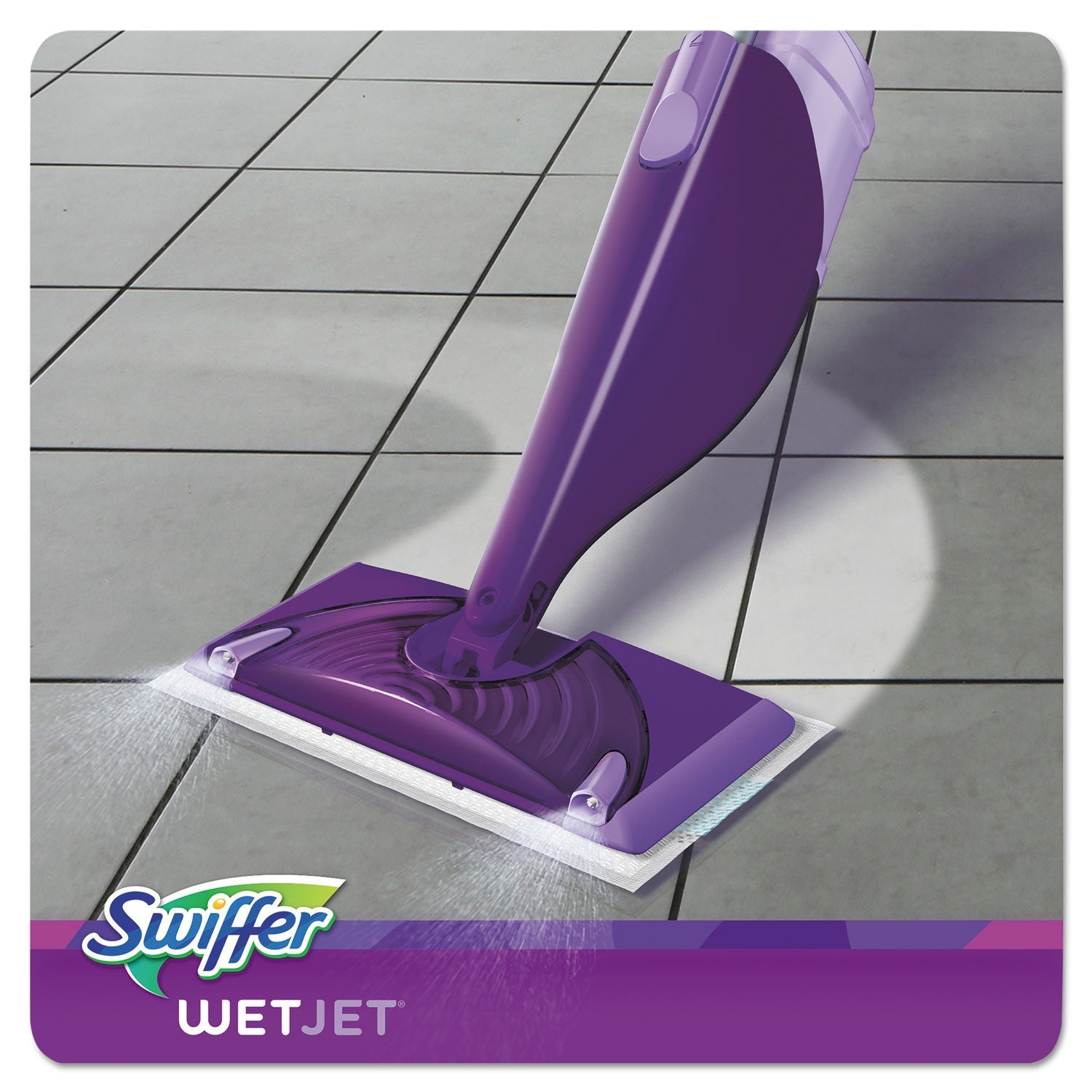 Swiffer WetJet Mop, 11 x 5 White Cloth Head, 46" Purple/Silver Aluminum/Plastic Handle, 2/Carton