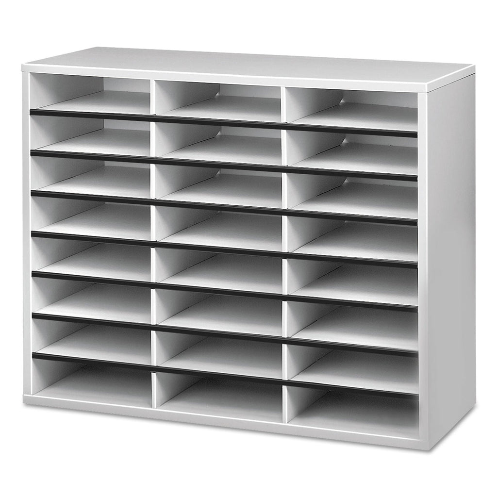 Fellowes Literature Organizer, 24 Letter Compartments, 29 x 11.88 x 23.44, Dove Gray