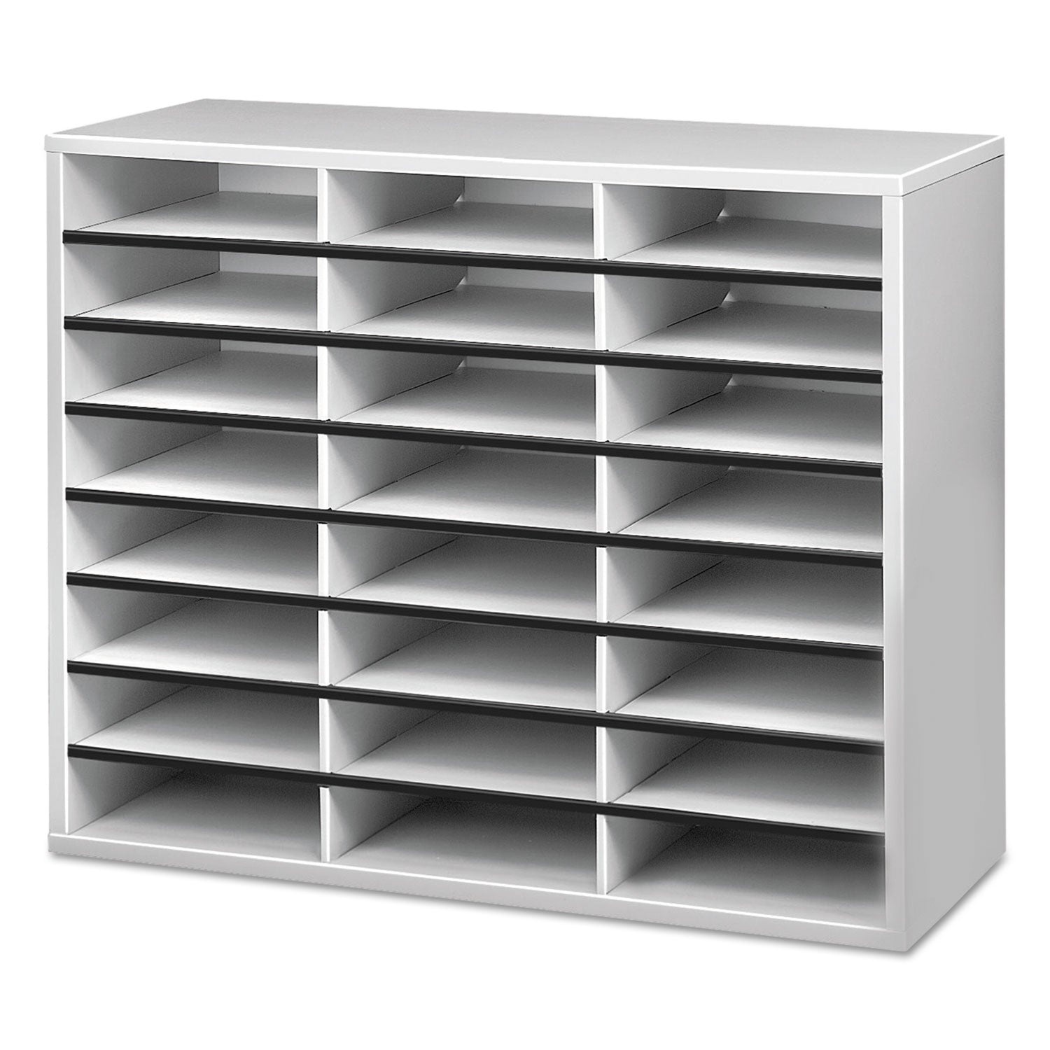 Fellowes Literature Organizer, 24 Letter Compartments, 29 x 11.88 x 23.44, Dove Gray