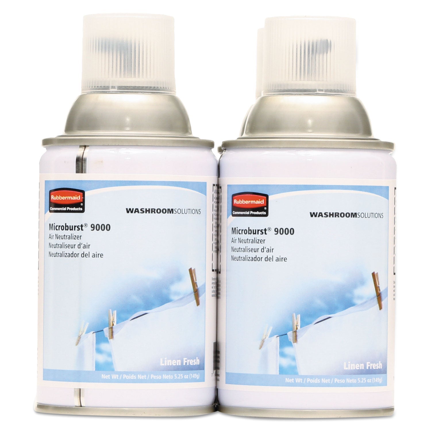 Rubbermaid TC Microburst 9000 Air Freshener Refill, Linen Fresh, 5.3 oz Aerosol Spray, 4/Carton