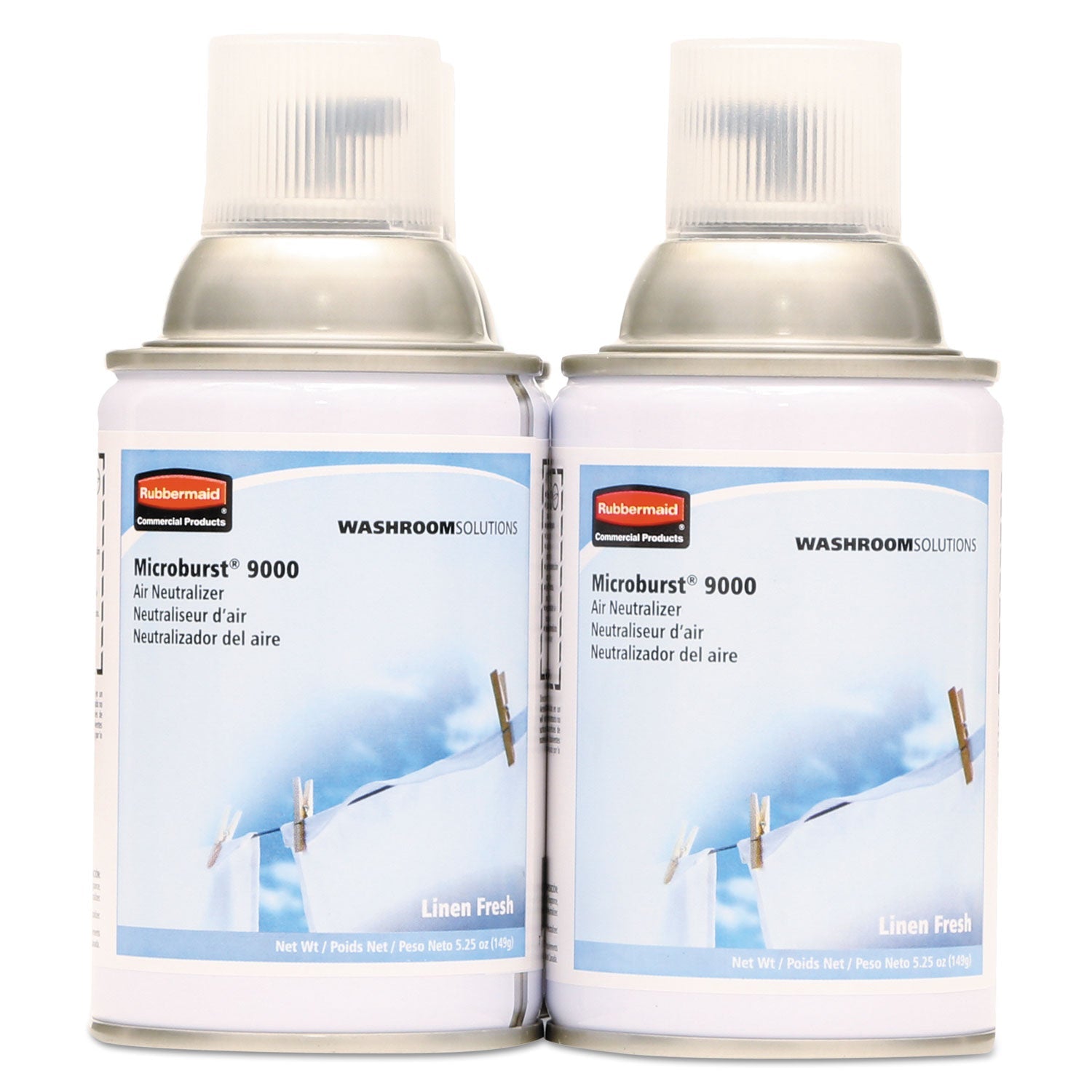 Rubbermaid TC Microburst 9000 Air Freshener Refill, Linen Fresh, 5.3 oz Aerosol Spray, 4/Carton