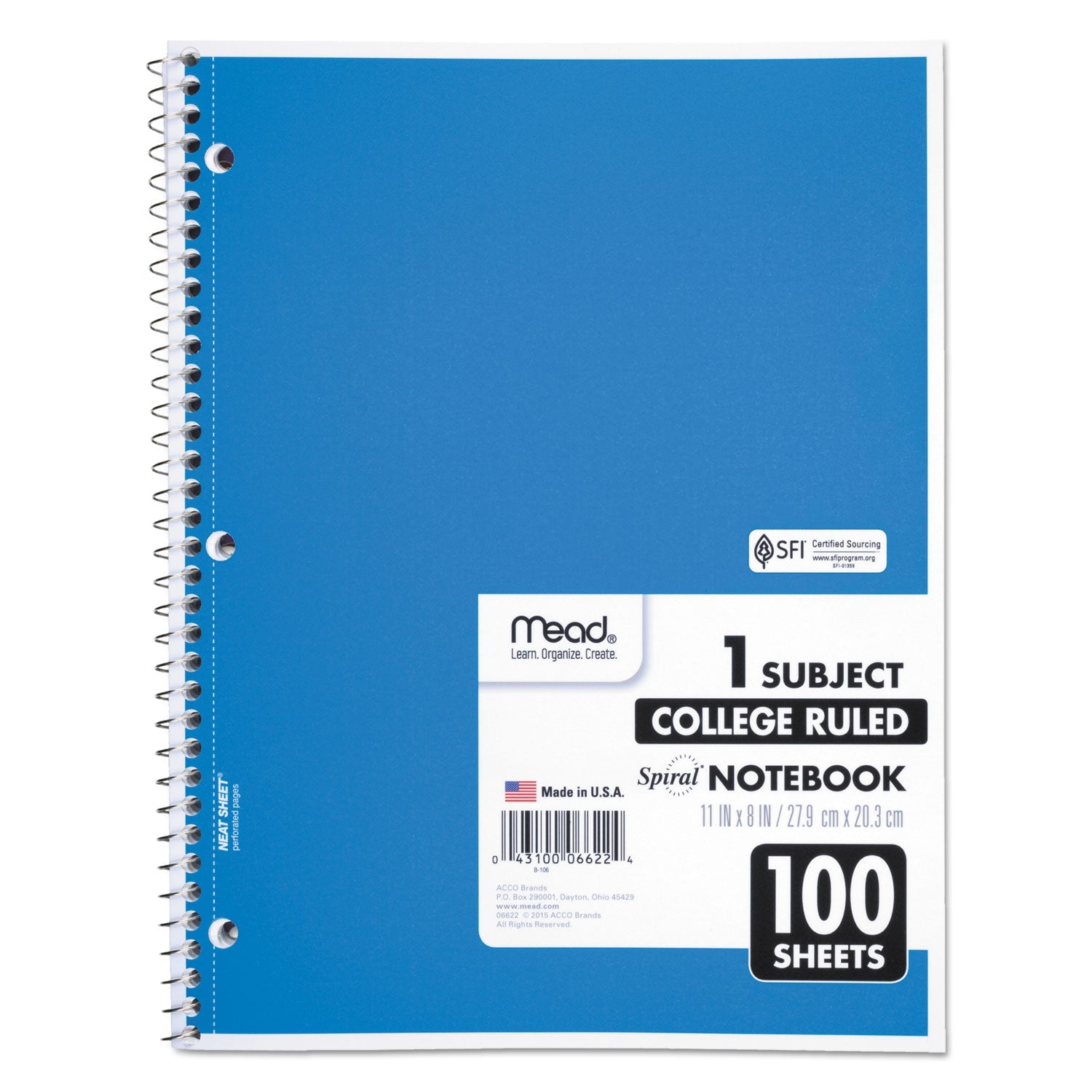 Mead Spiral Notebook, 3-Hole Punched, 1 Subject, Medium/College Rule, Randomly Assorted Covers, 11 x 8, 100 Sheets