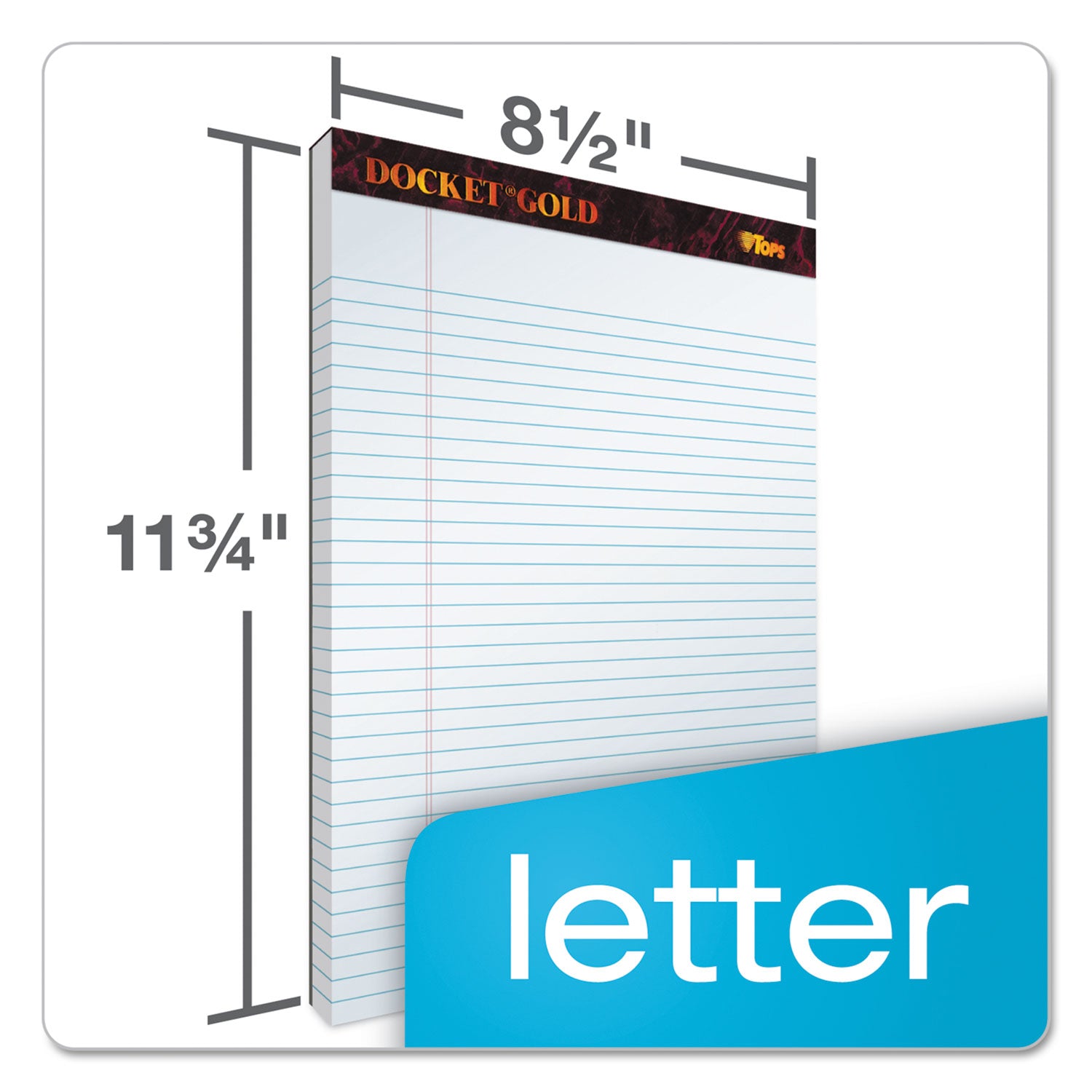 TOPS Docket Gold Ruled Perforated Pads, Wide/Legal Rule, 50 White 8.5 x 11.75 Sheets, 12/Pack