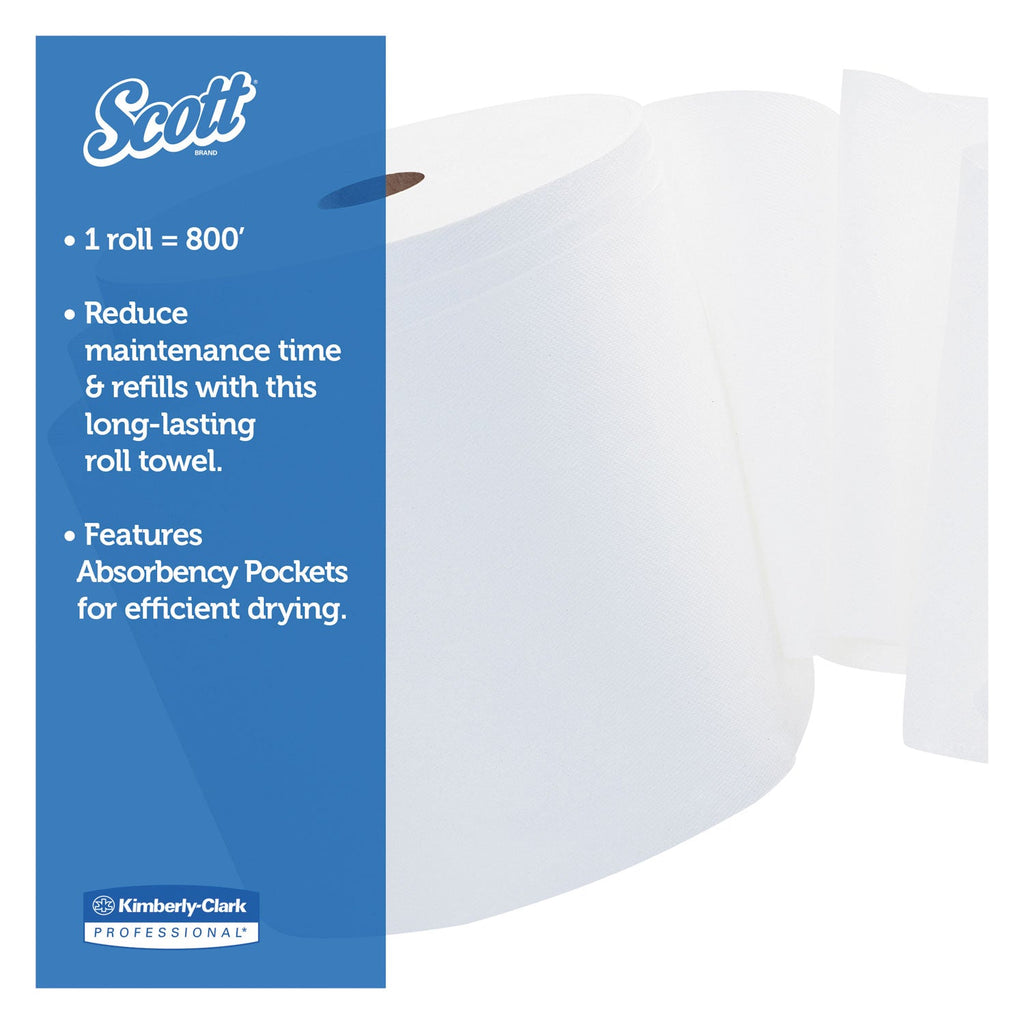 Scott Essential Hard Roll Towels for Business, Absorbency Pockets, 1.5" Core, 8" x 800 ft, White, 12 Rolls/Carton