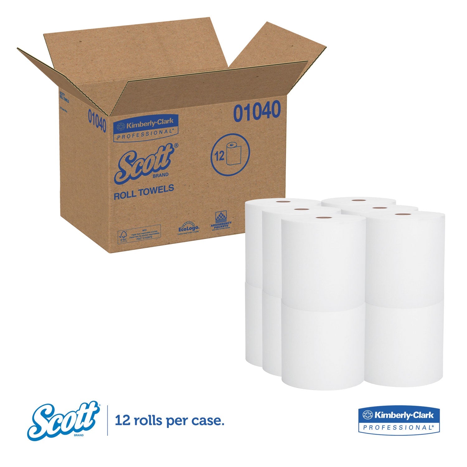 Scott Essential Hard Roll Towels for Business, Absorbency Pockets, 1.5" Core, 8" x 800 ft, White, 12 Rolls/Carton