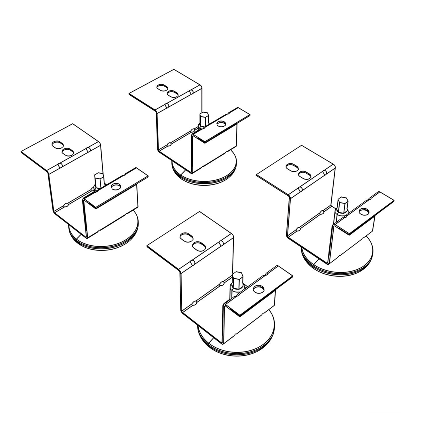 HON Brigade Pedestal Adjustable Glides, Rigid Mount Plate, 2" x 2" Glide, Black, 4/Set