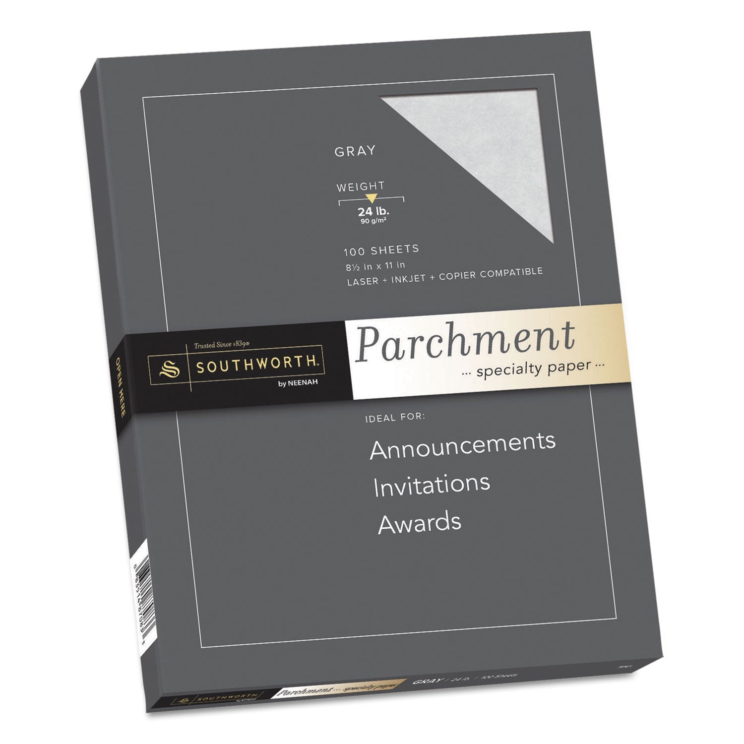 Southworth Parchment Specialty Paper, 24 lb Bond Weight, 8.5 x 11, Gray, 100/Pack