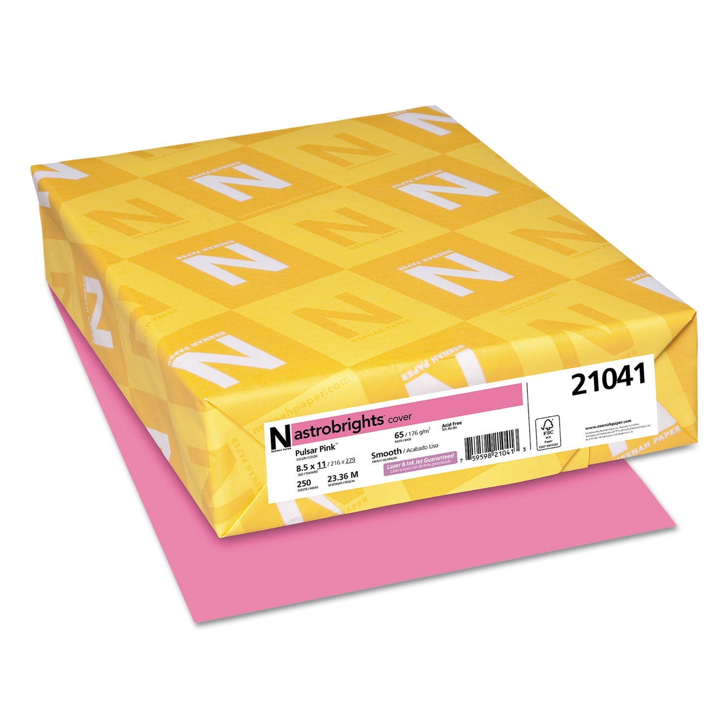 Astrobrights Color Cardstock, 65 lb Cover Weight, 8.5 x 11, Pulsar Pink, 250/Pack