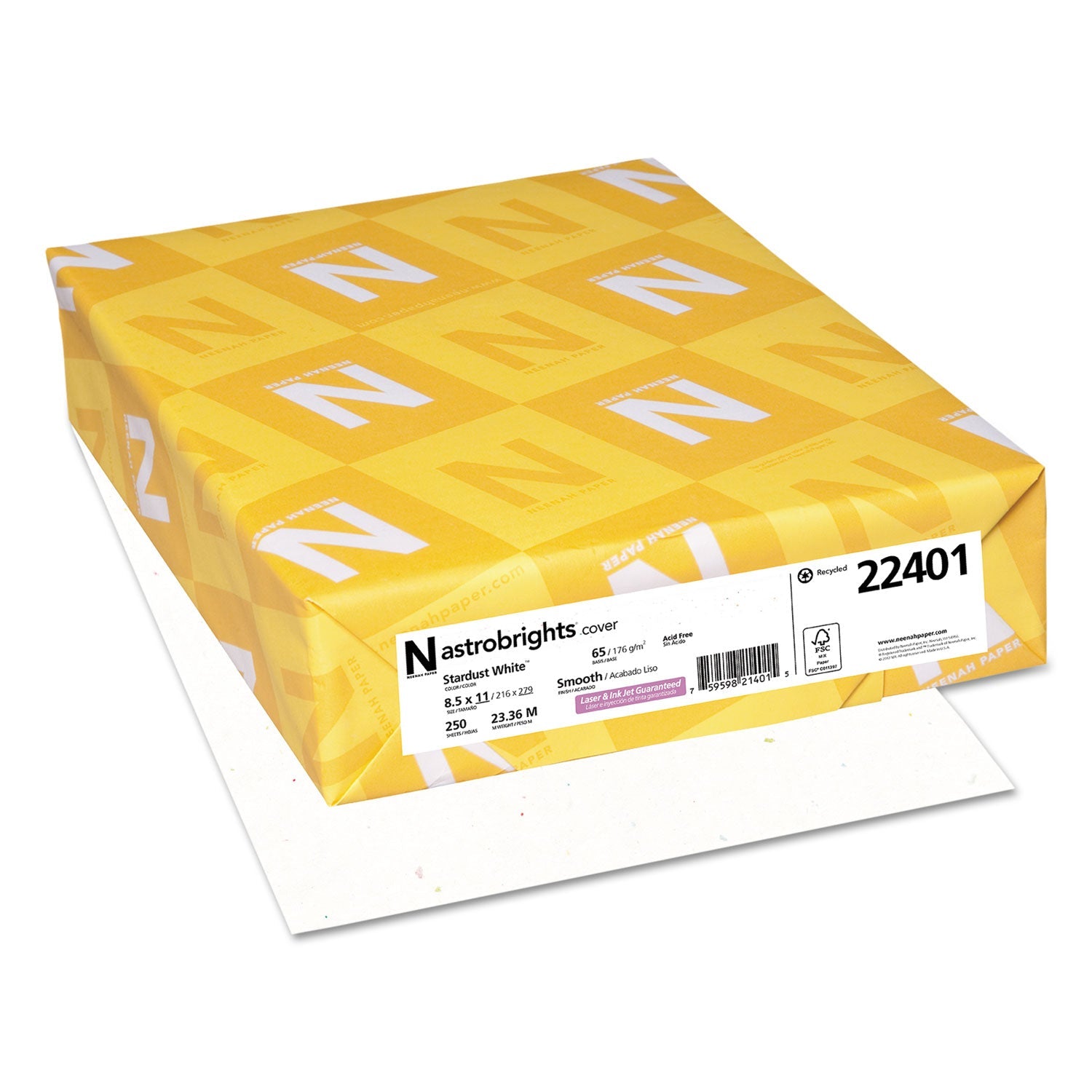 Astrobrights Color Cardstock, 65 lb Cover Weight, 8.5 x 11, Stardust Flecked White, 250/Pack