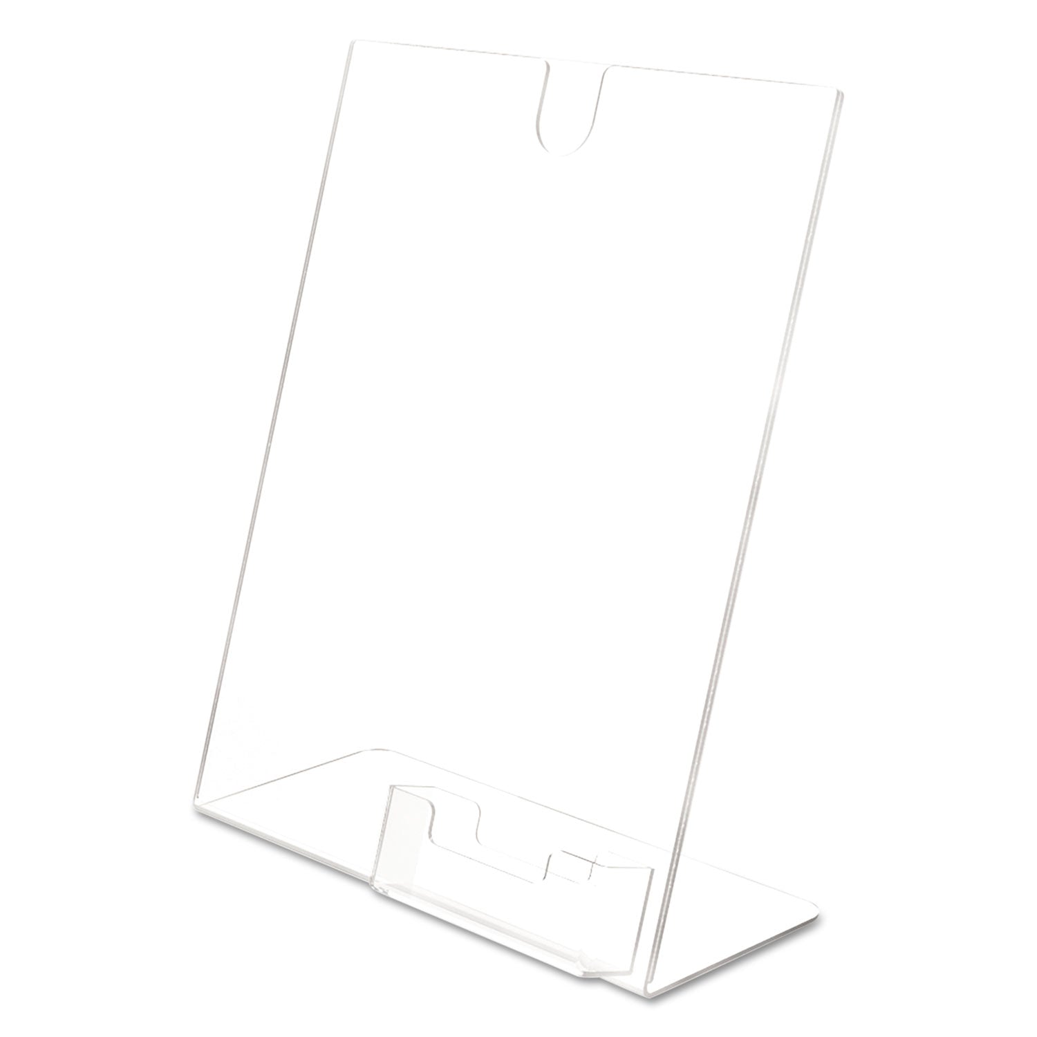 deflecto Superior Image Slanted Sign Holder with Business Card Holder, 8.5w x 4.5d x 11h, Clear