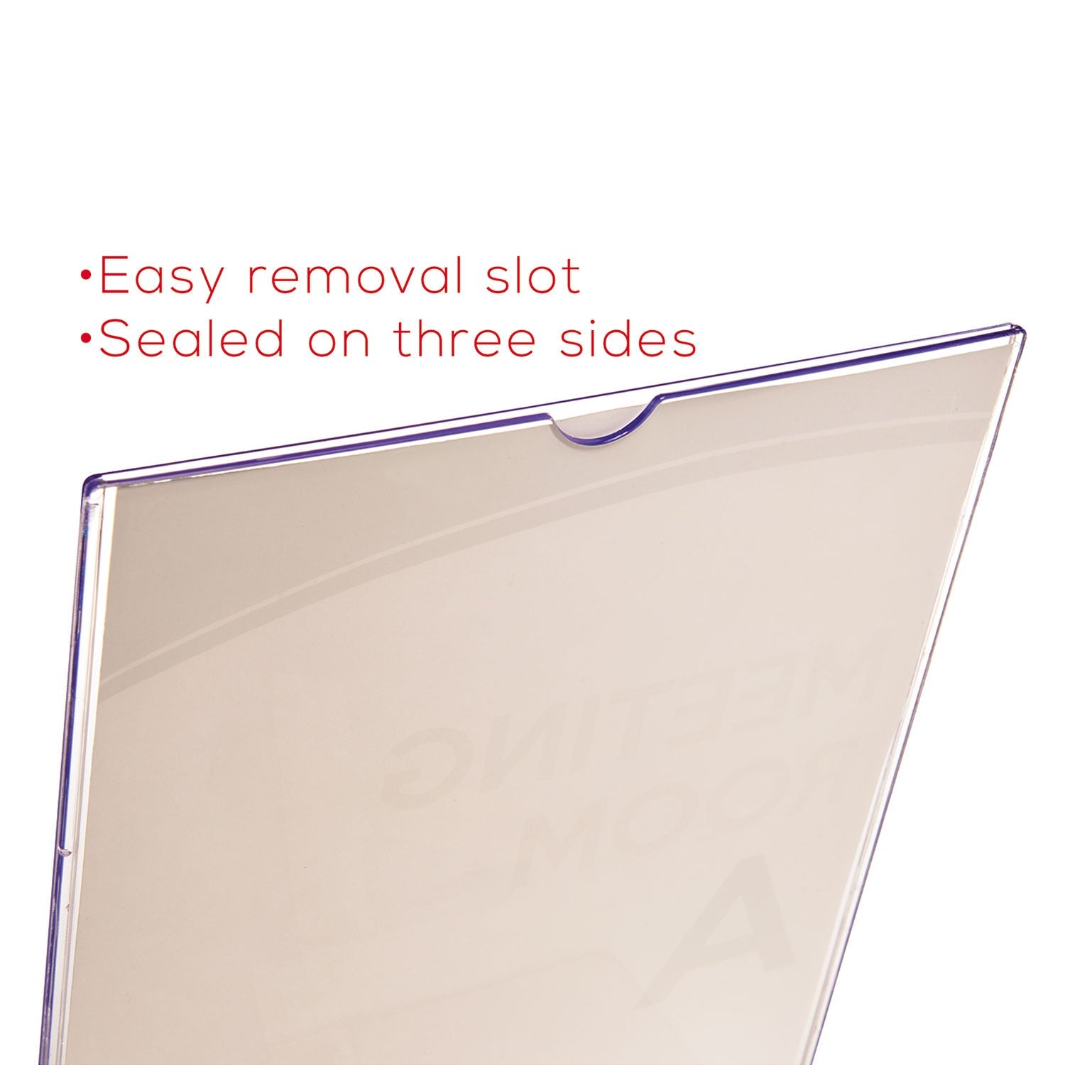 deflecto Superior Image Slanted Sign Holder with Business Card Holder, 8.5w x 4.5d x 11h, Clear