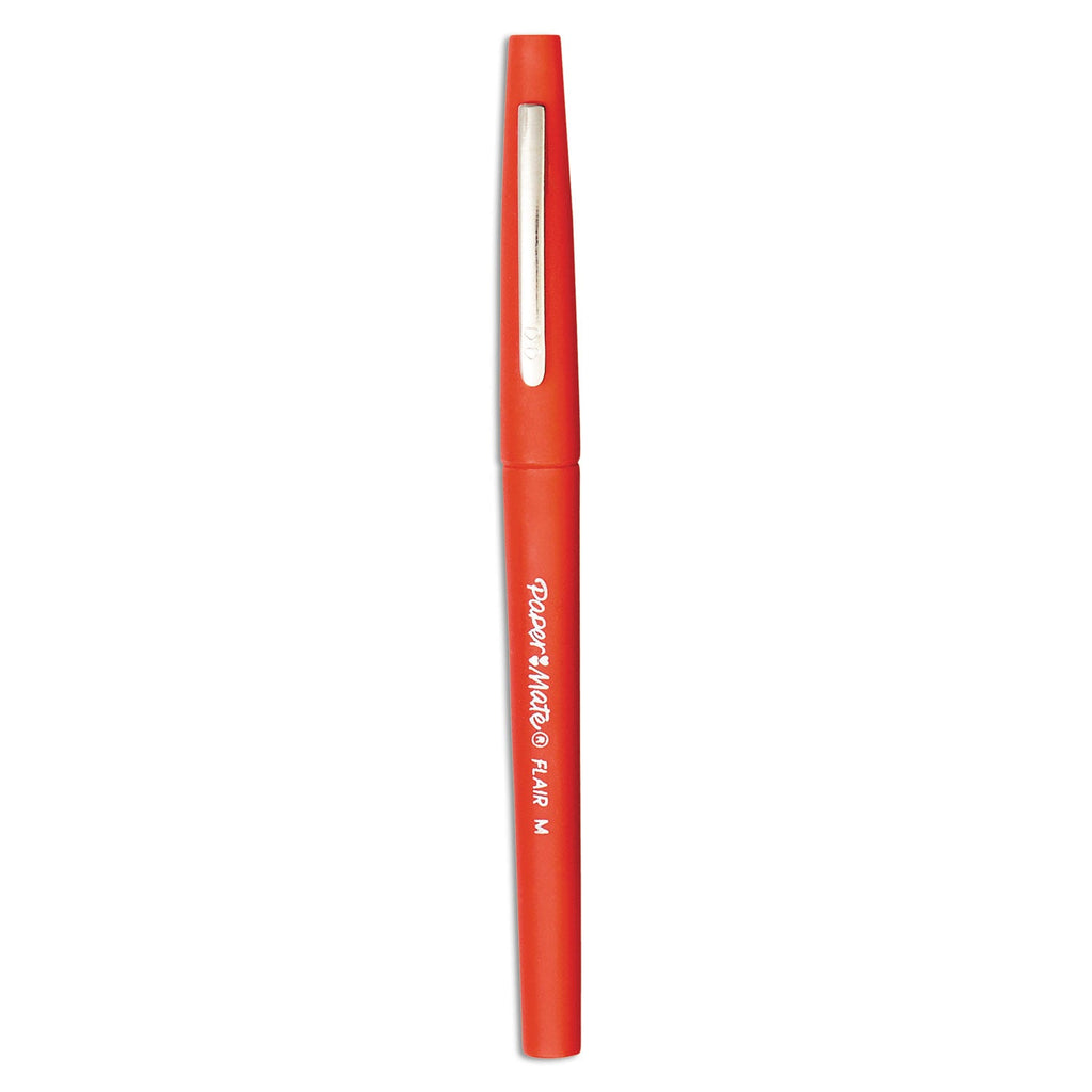 Paper Mate Point Guard Flair Felt Tip Porous Point Pen, Stick, Bold 1.4 mm, Red Ink, Red Barrel, 36/Box