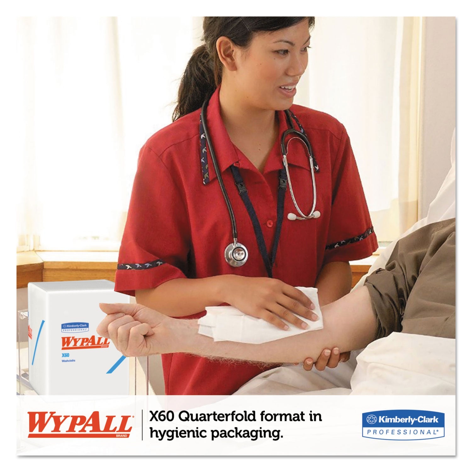 WypAll General Clean X60 Cloths, 1/4 Fold, 12.5 x 10, White, 70/Pack, 8 Packs/Carton