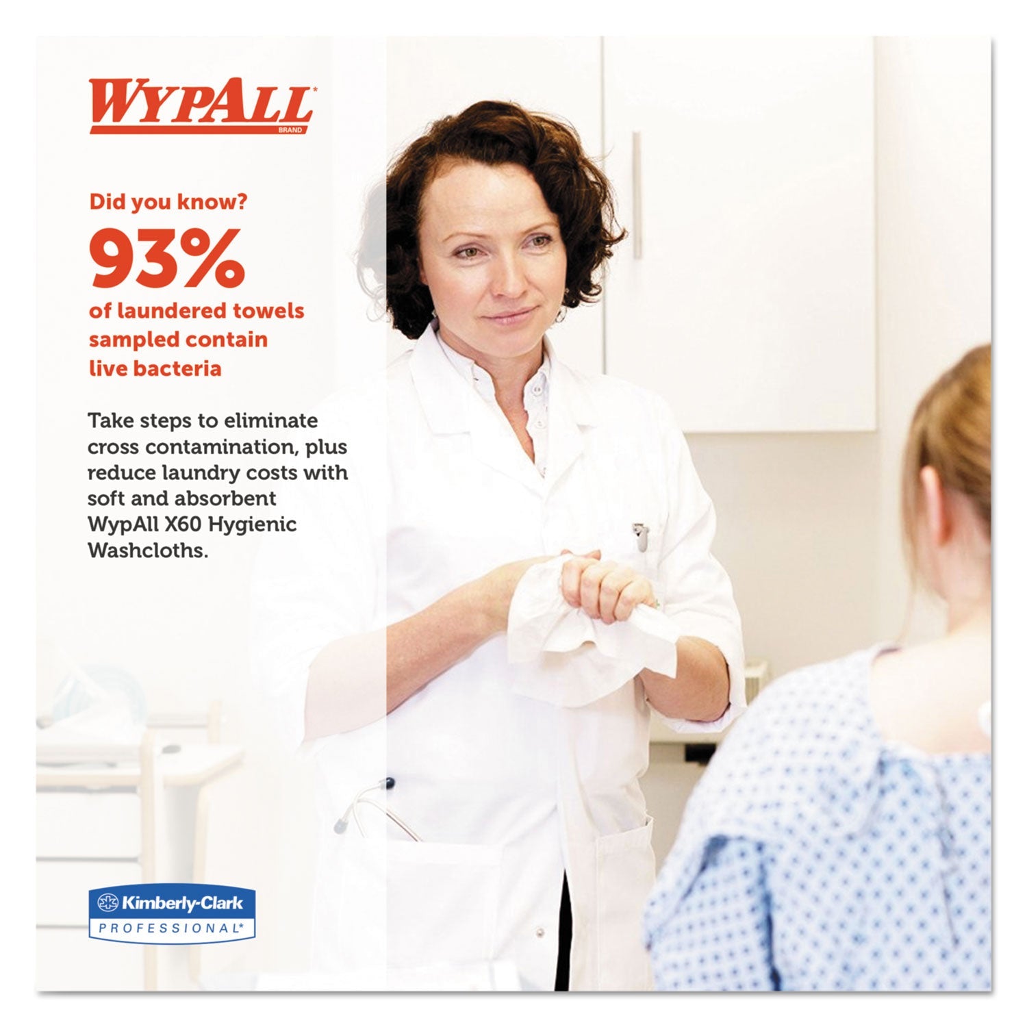 WypAll General Clean X60 Cloths, 1/4 Fold, 12.5 x 10, White, 70/Pack, 8 Packs/Carton