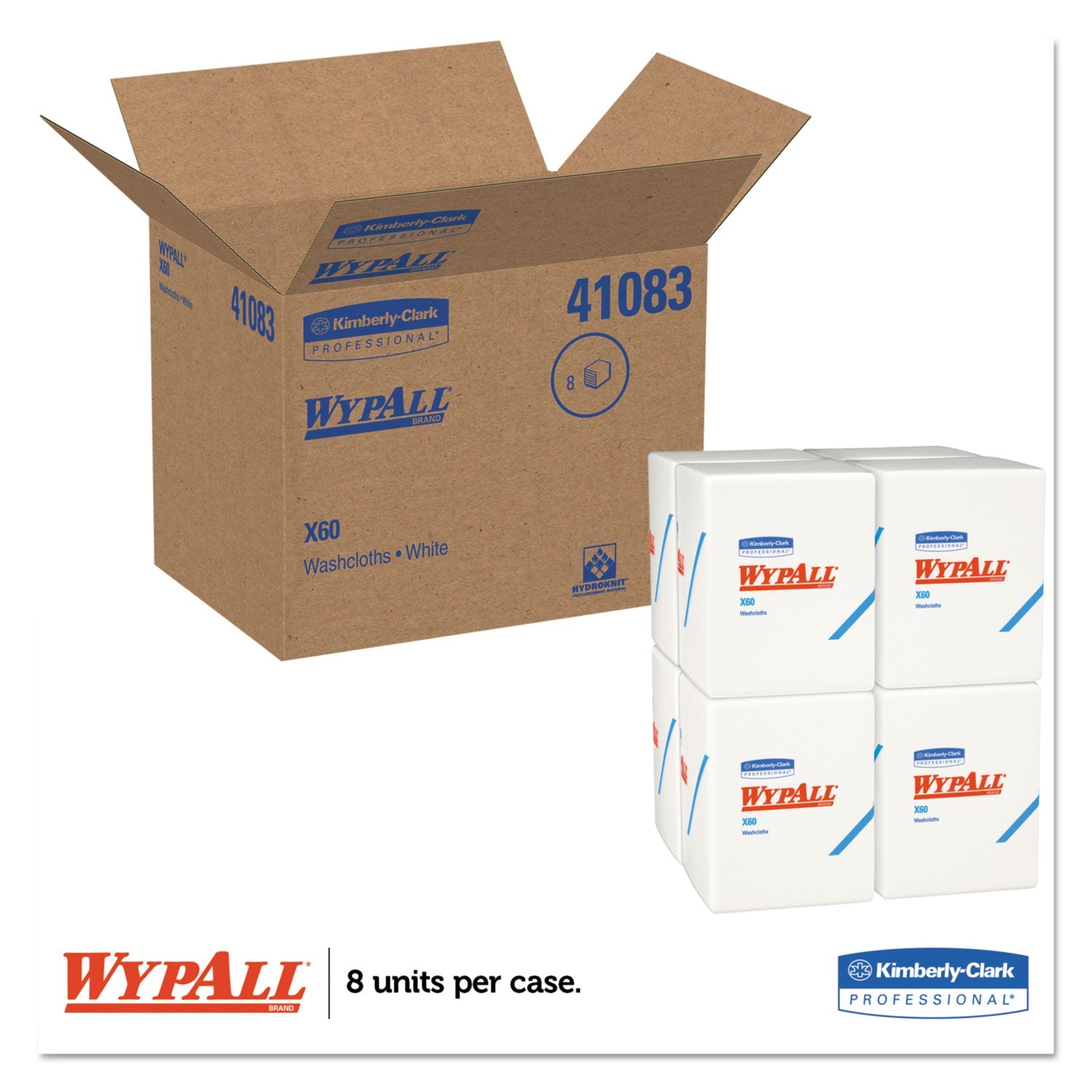 WypAll General Clean X60 Cloths, 1/4 Fold, 12.5 x 10, White, 70/Pack, 8 Packs/Carton