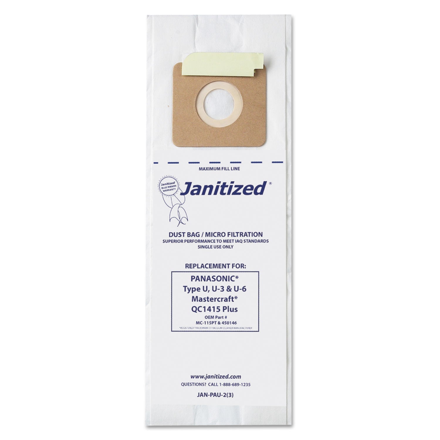 Janitized Vacuum Filter Bags Designed to Fit Panasonic Upright Type U, 36/CT