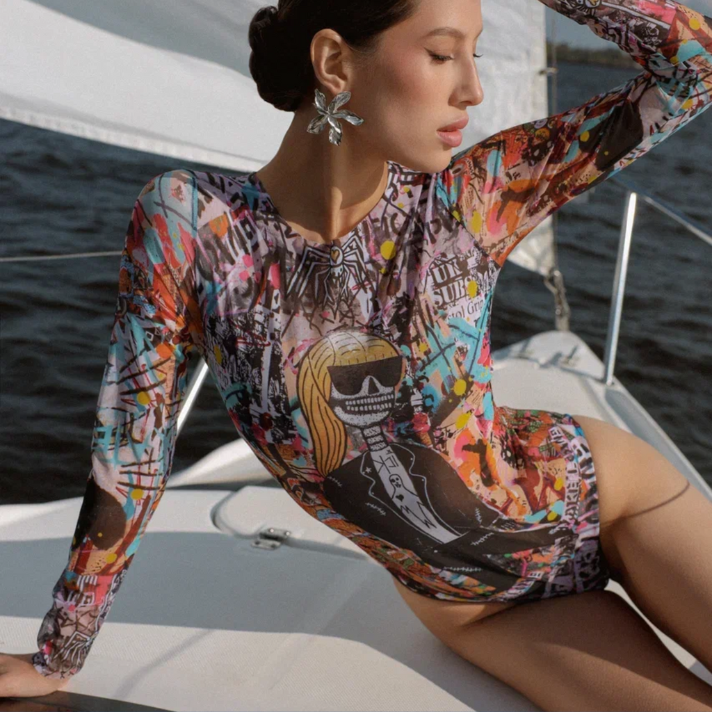 SKELETON STEPH by Sticky Shaw Swimsuit with Sleeves