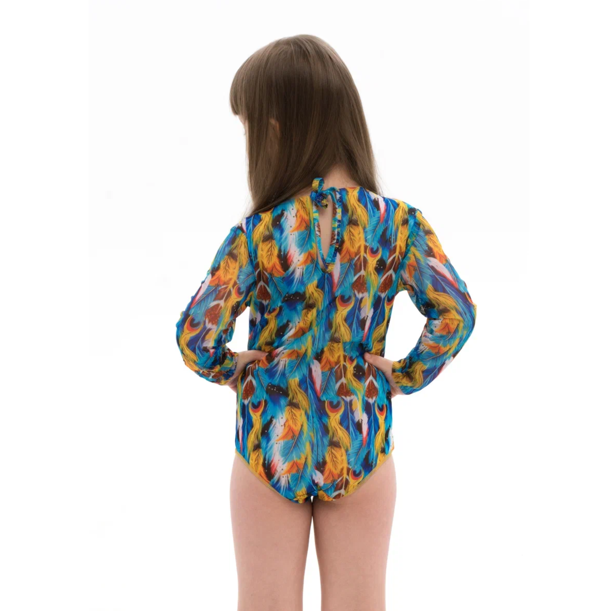 KID's girl's One-piece swimsuit with sleeves FEATHERS