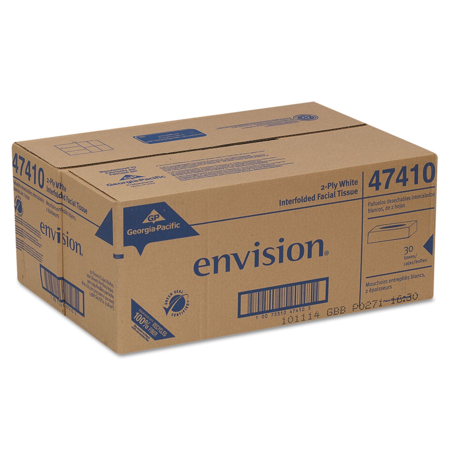 Georgia Pacific Facial Tissue, 2-Ply, White, 100 Sheets/Box, 30 Boxes/Carton