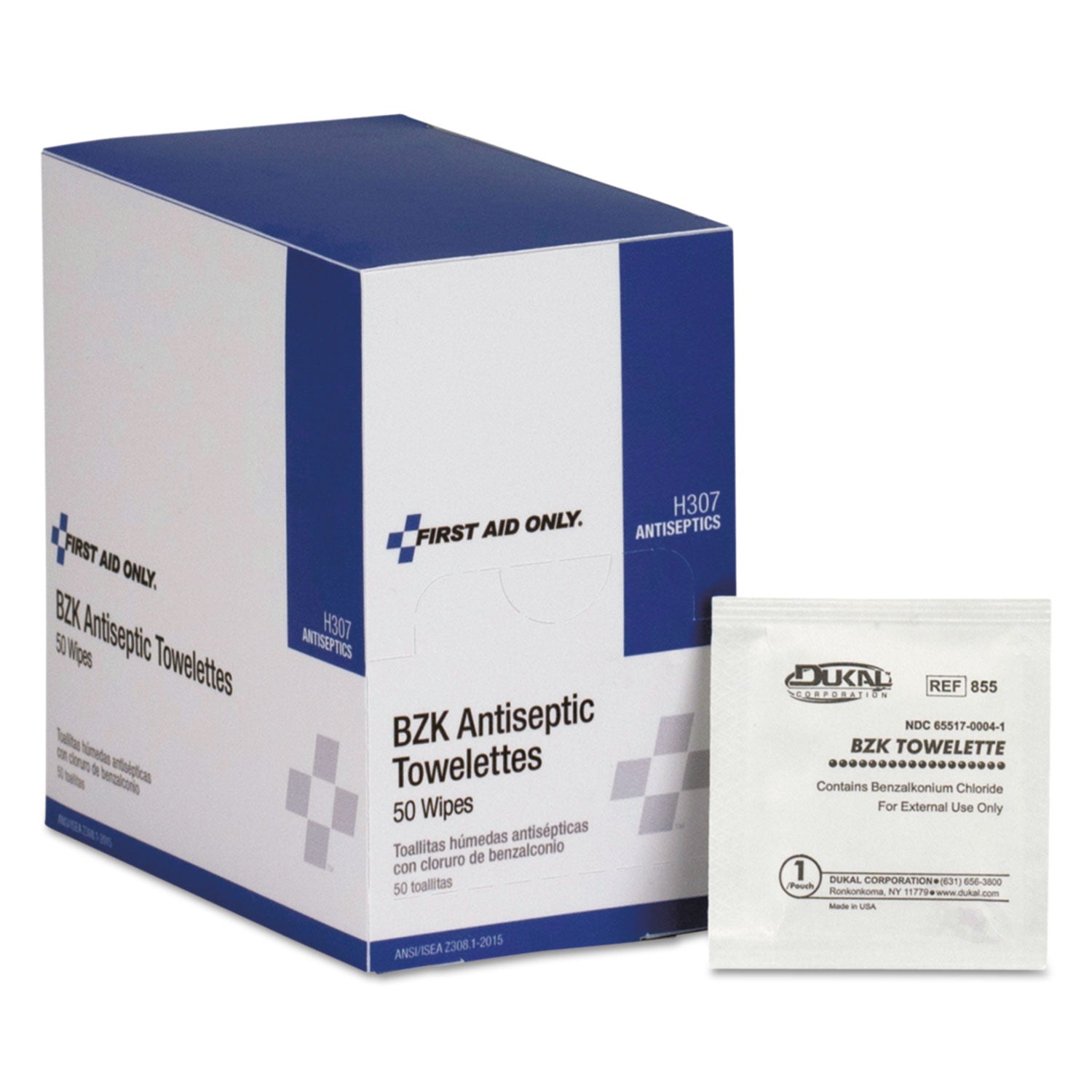 First Aid Only Antiseptic Cleansing Wipes, 50/Box