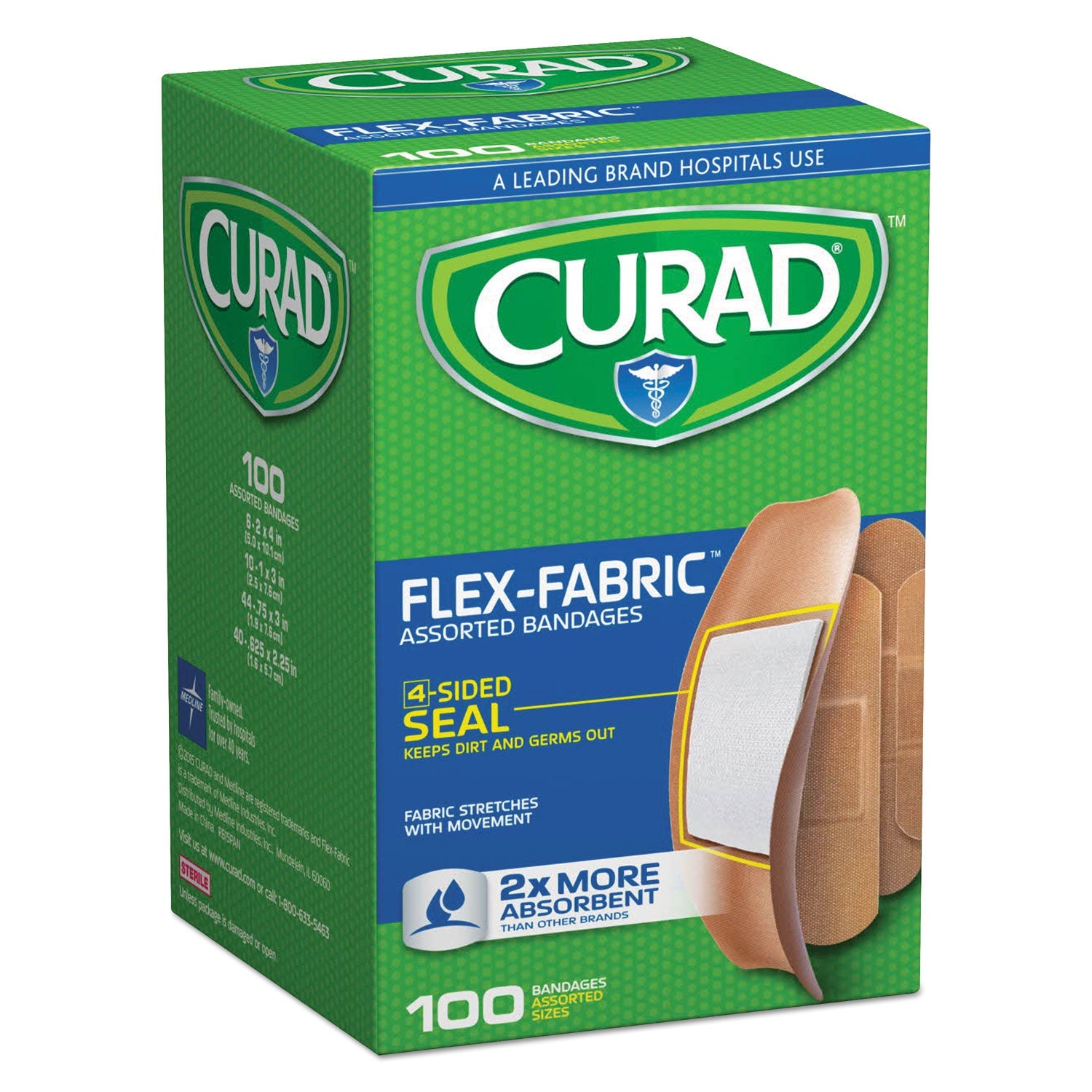 Curad Flex Fabric Bandages, Assorted Sizes, 100/Box